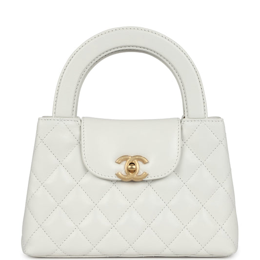 Chanel Small Kelly Shopper White Shiny Aged Calfskin Brushed Gold Hardware Handbag