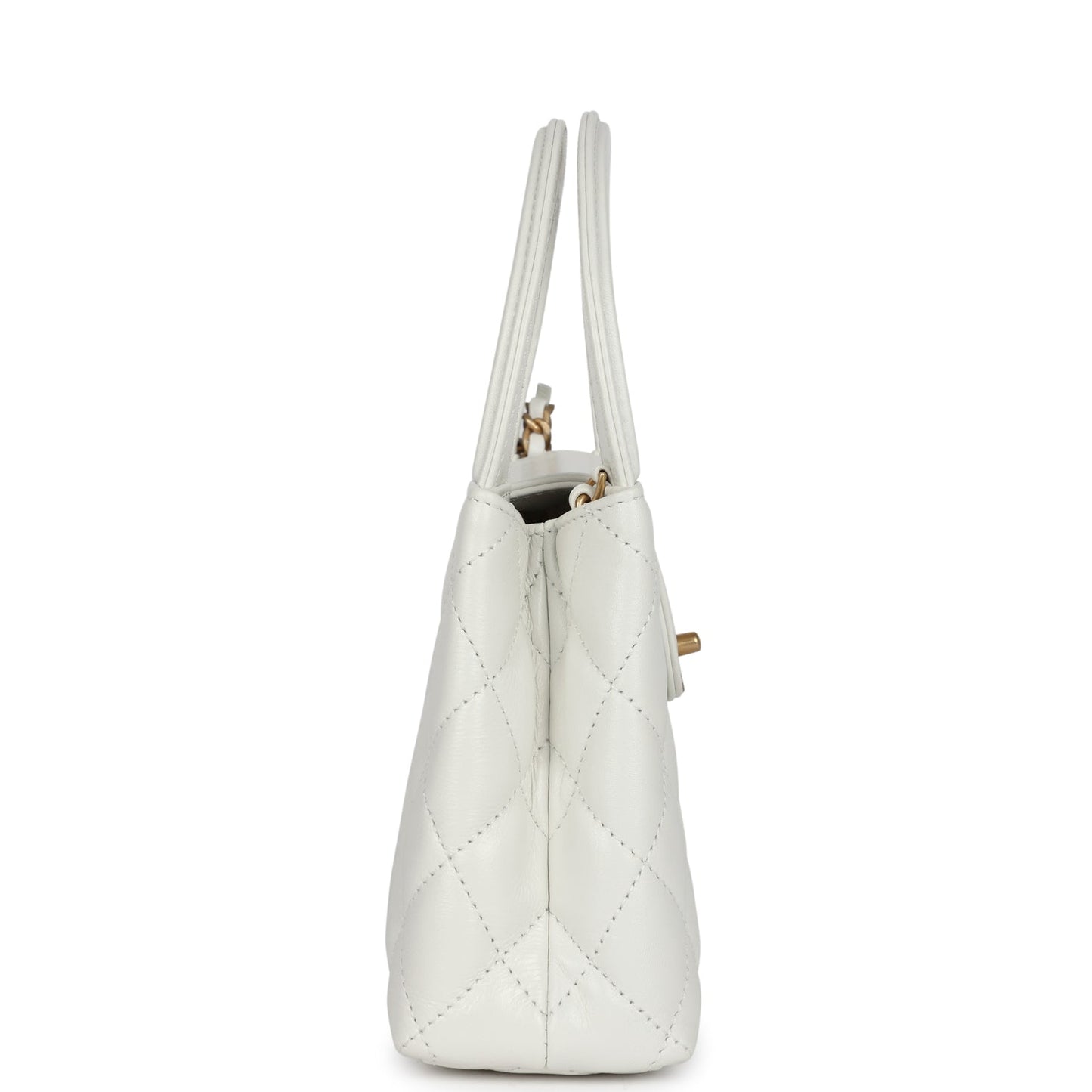 Chanel Small Kelly Shopper White Shiny Aged Calfskin Brushed Gold Hardware Handbag