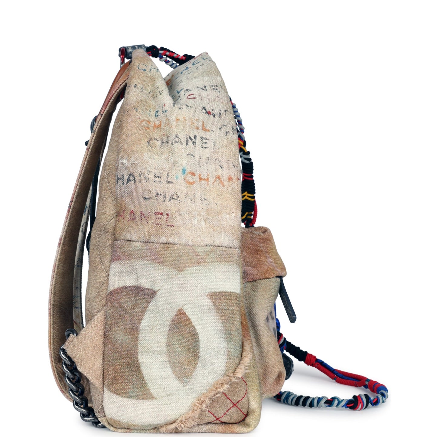 Chanel Graffiti Backpack Beige Multicolored Canvas Silver Hardware
