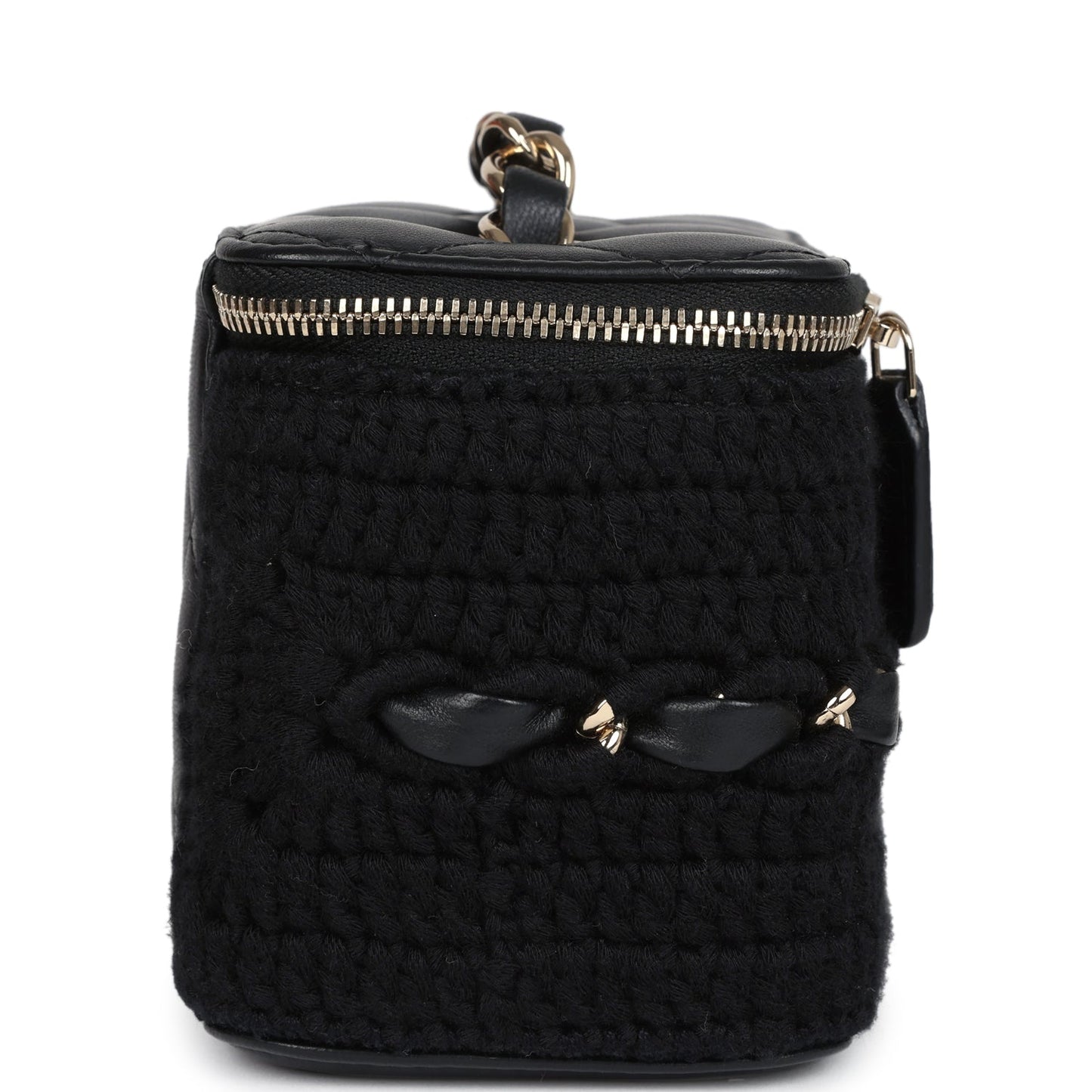 Chanel Small Vanity Case Black Crochet and Lambskin Light Gold Hardware Handbag