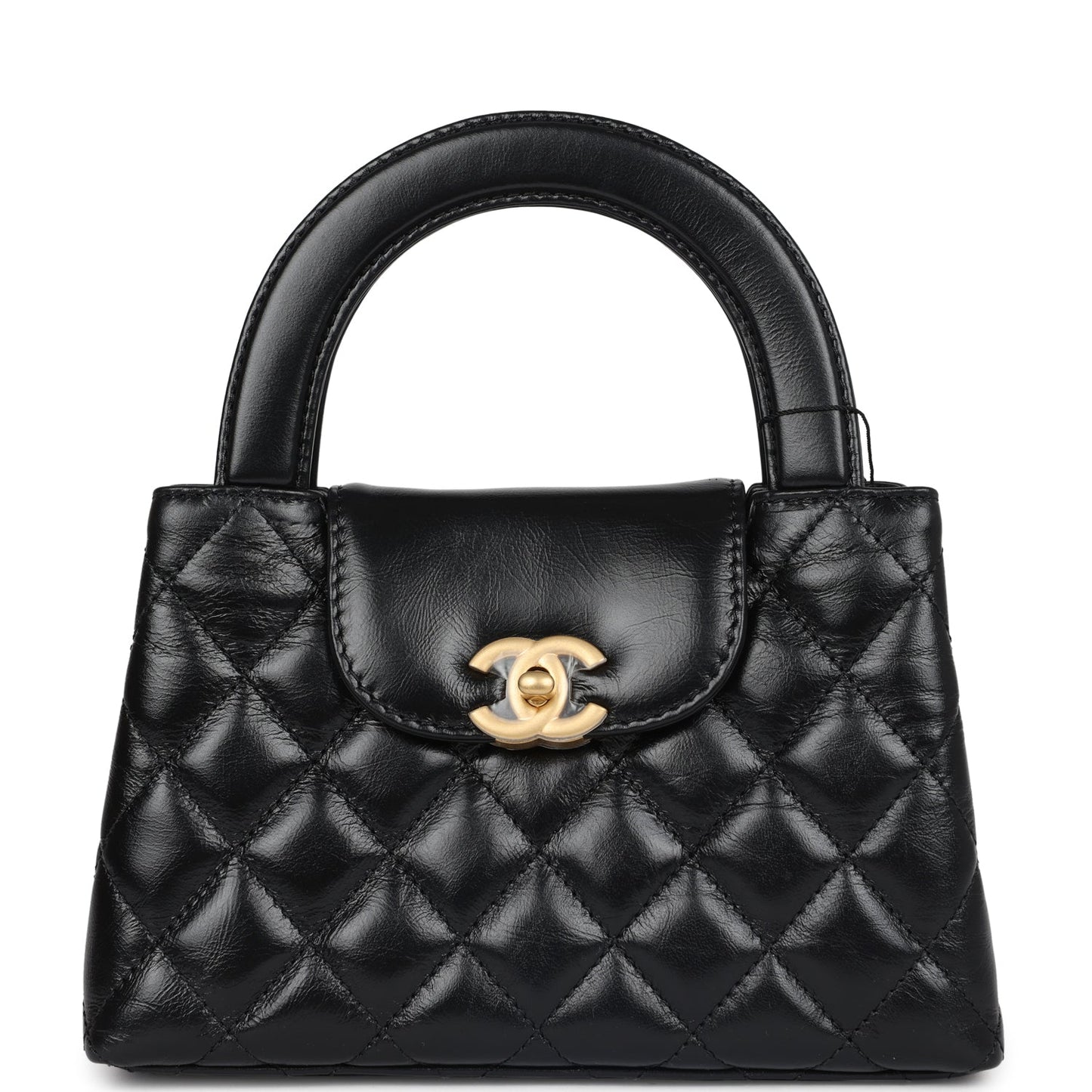 Chanel Small Kelly Shopper Black Shiny Aged Calfskin Brushed Gold Hardware Handbag