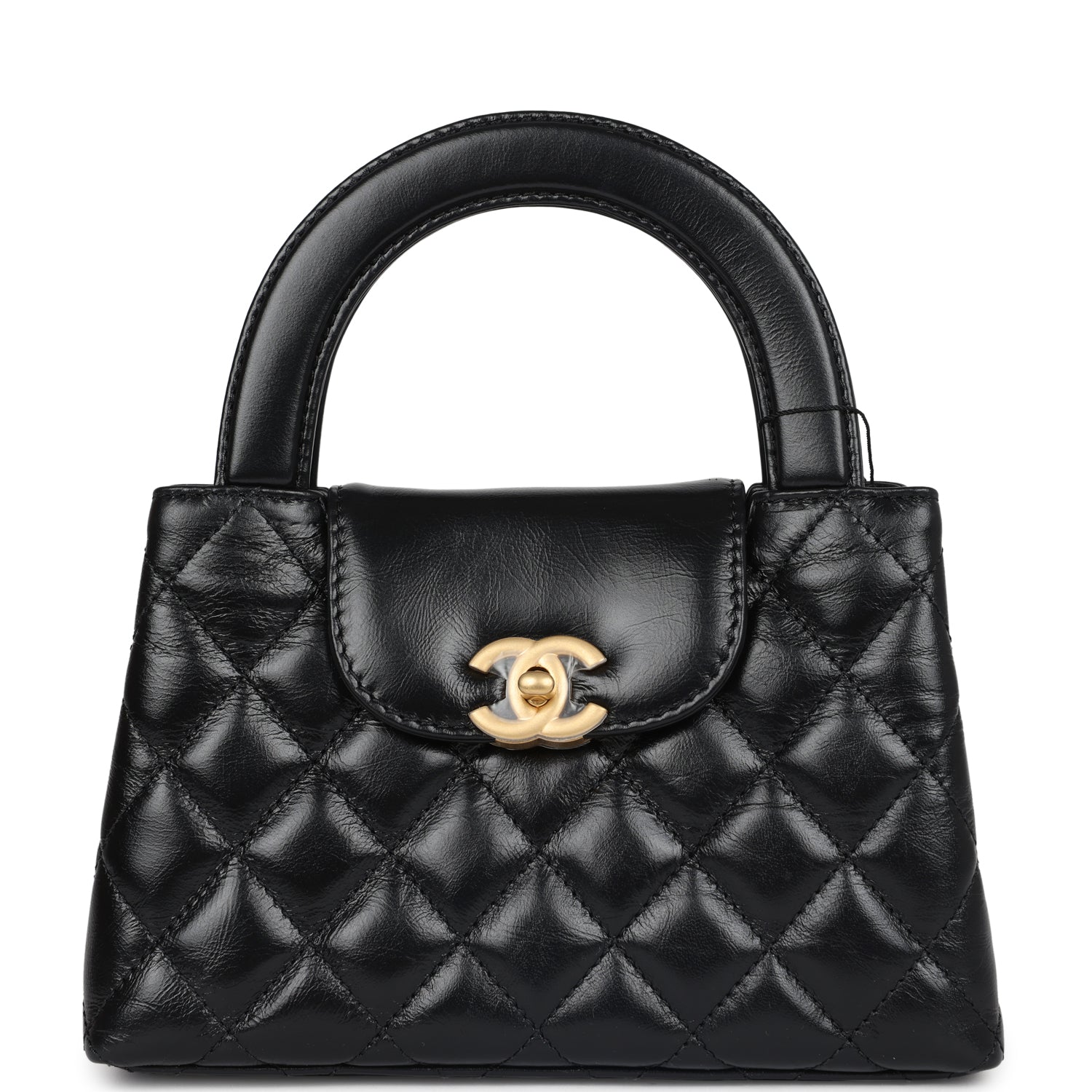 Chanel Small Kelly Shopper Black Shiny Aged Calfskin Brushed Gold Hardware Handbag