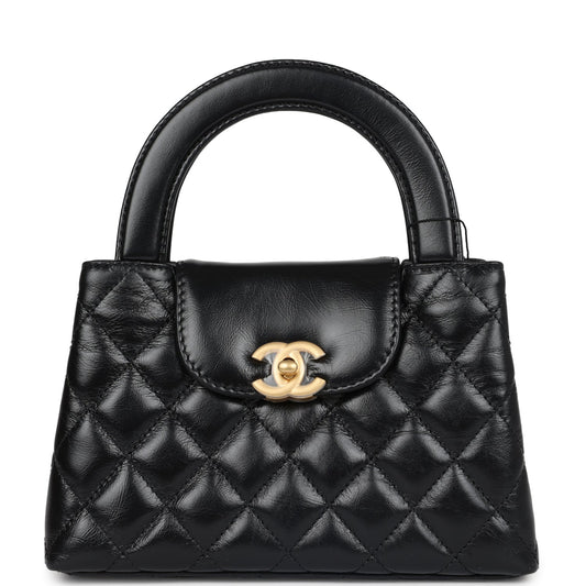 Chanel Small Kelly Shopper Black Shiny Aged Calfskin Brushed Gold Hardware Handbag