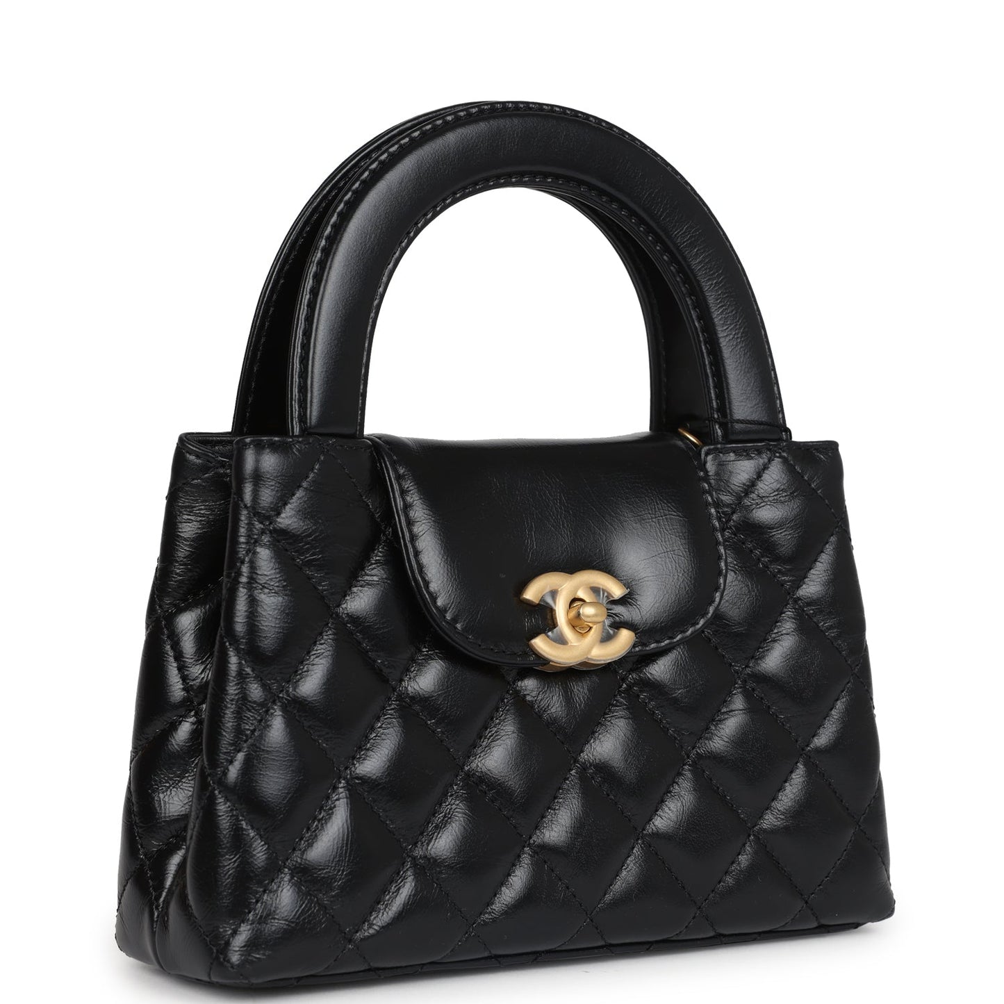 Chanel Small Kelly Shopper Black Shiny Aged Calfskin Brushed Gold Hardware Handbag