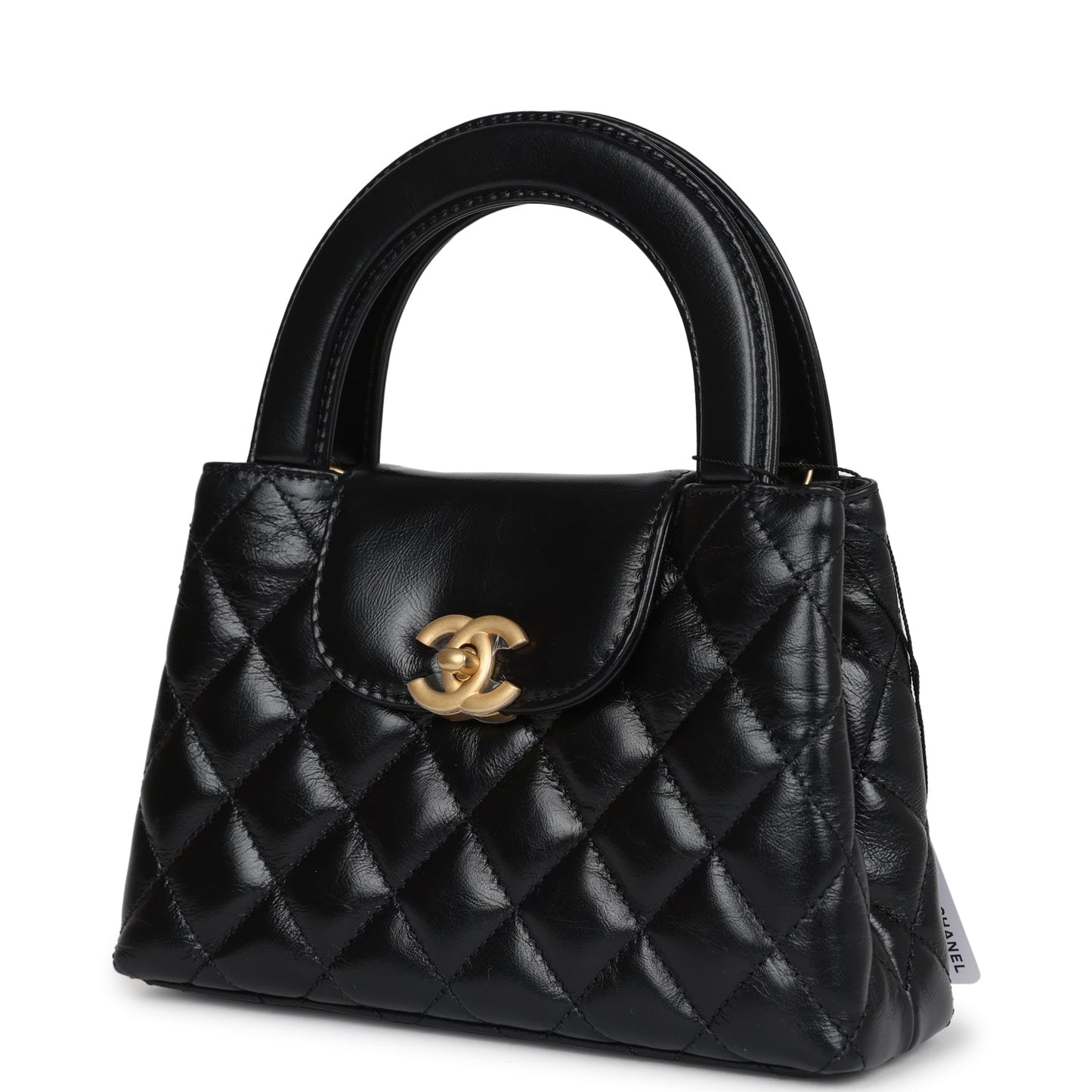 Chanel Small Kelly Shopper Black Shiny Aged Calfskin Brushed Gold Hardware Handbag