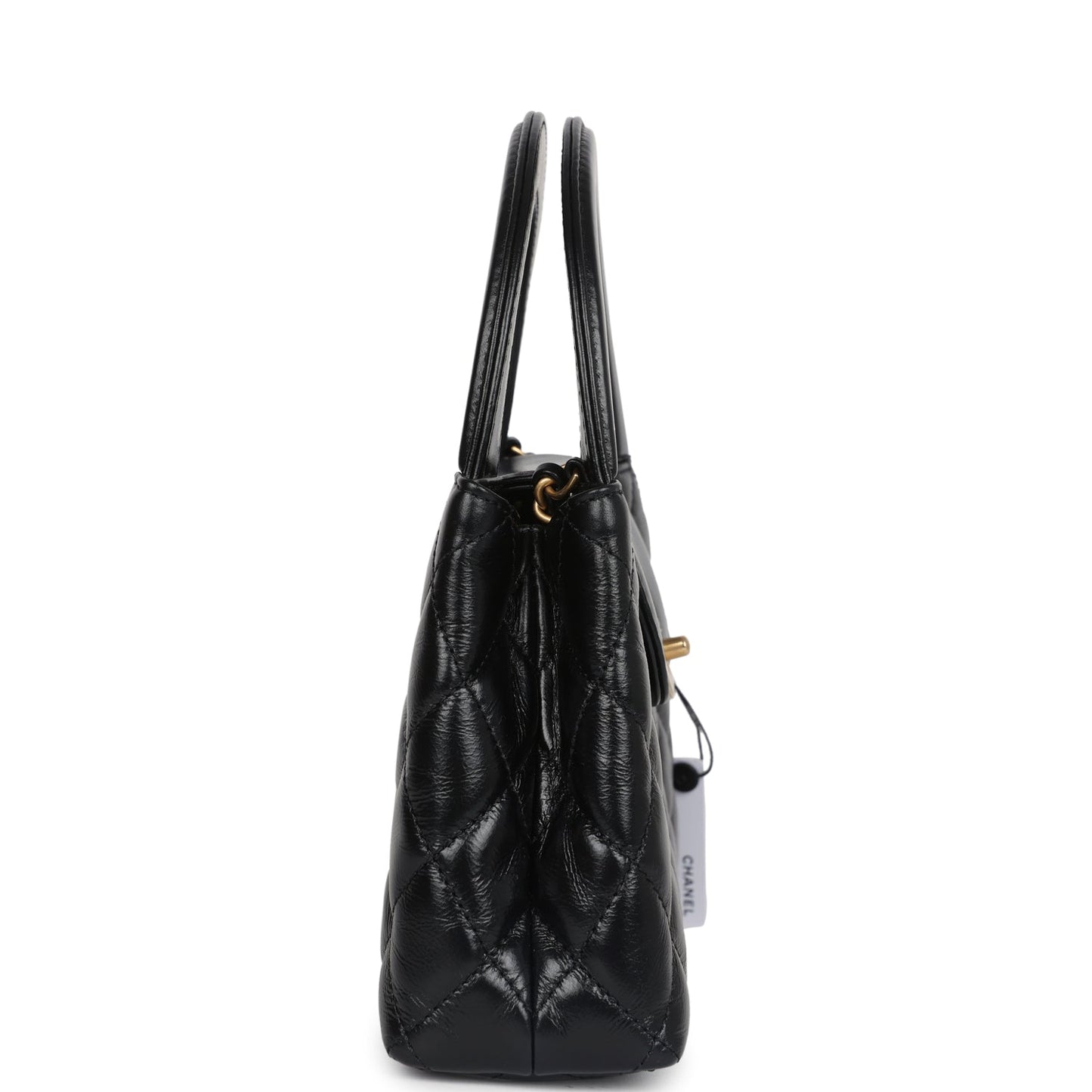 Chanel Small Kelly Shopper Black Shiny Aged Calfskin Brushed Gold Hardware Handbag