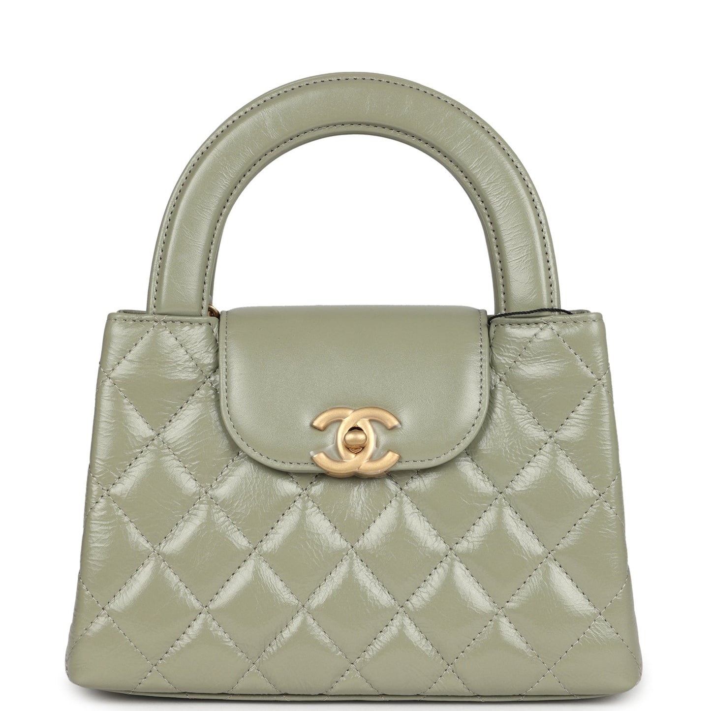 Chanel Small Kelly Shopper Khaki Shiny Aged Calfskin Brushed Gold Hardware Handbag