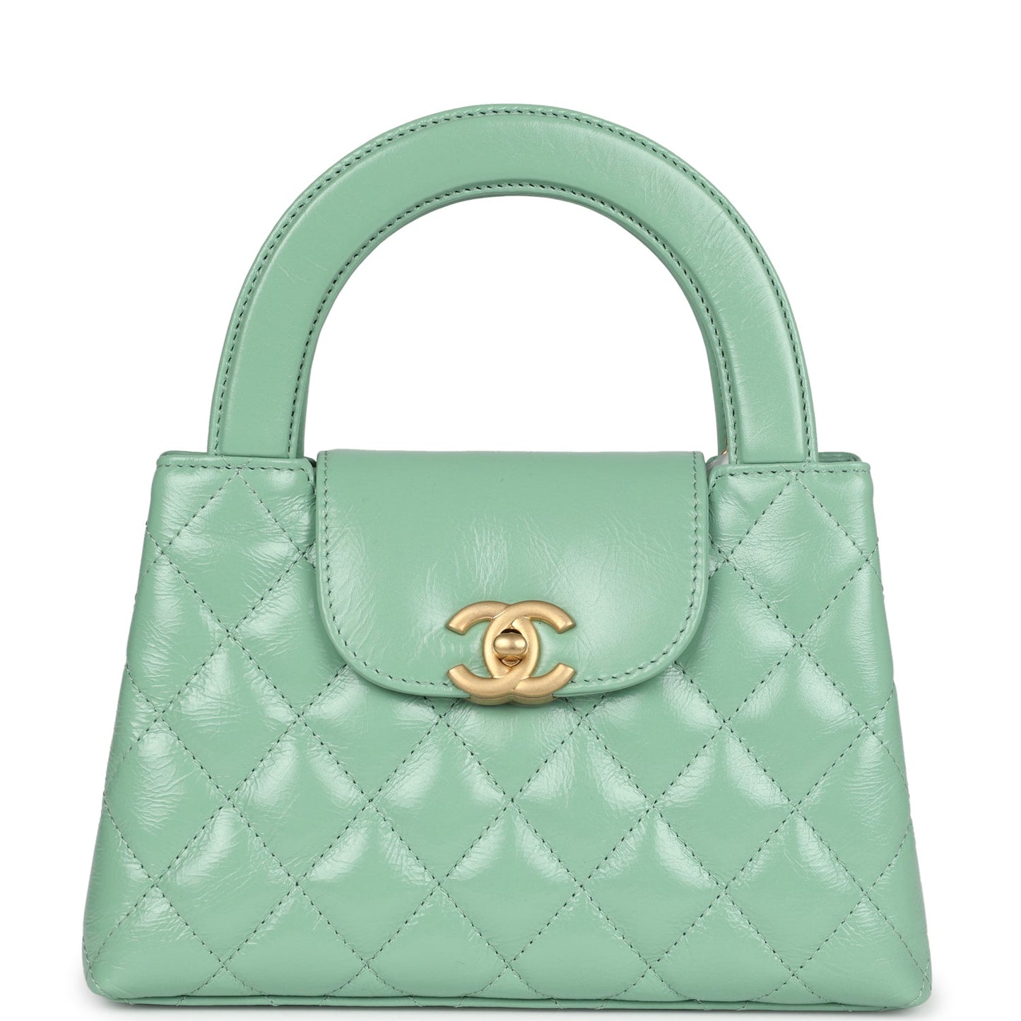 Chanel Small Kelly Shopper Light Green Shiny Aged Calfskin Brushed Gold Hardware Handbag