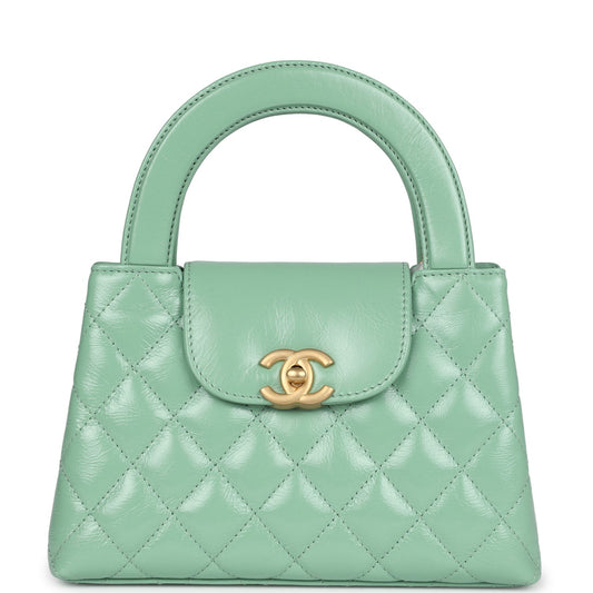 Chanel Small Kelly Shopper Light Green Shiny Aged Calfskin Brushed Gold Hardware Handbag