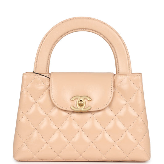 Chanel Small Kelly Shopper Beige Shiny Aged Calfskin Brushed Gold Hardware Handbag