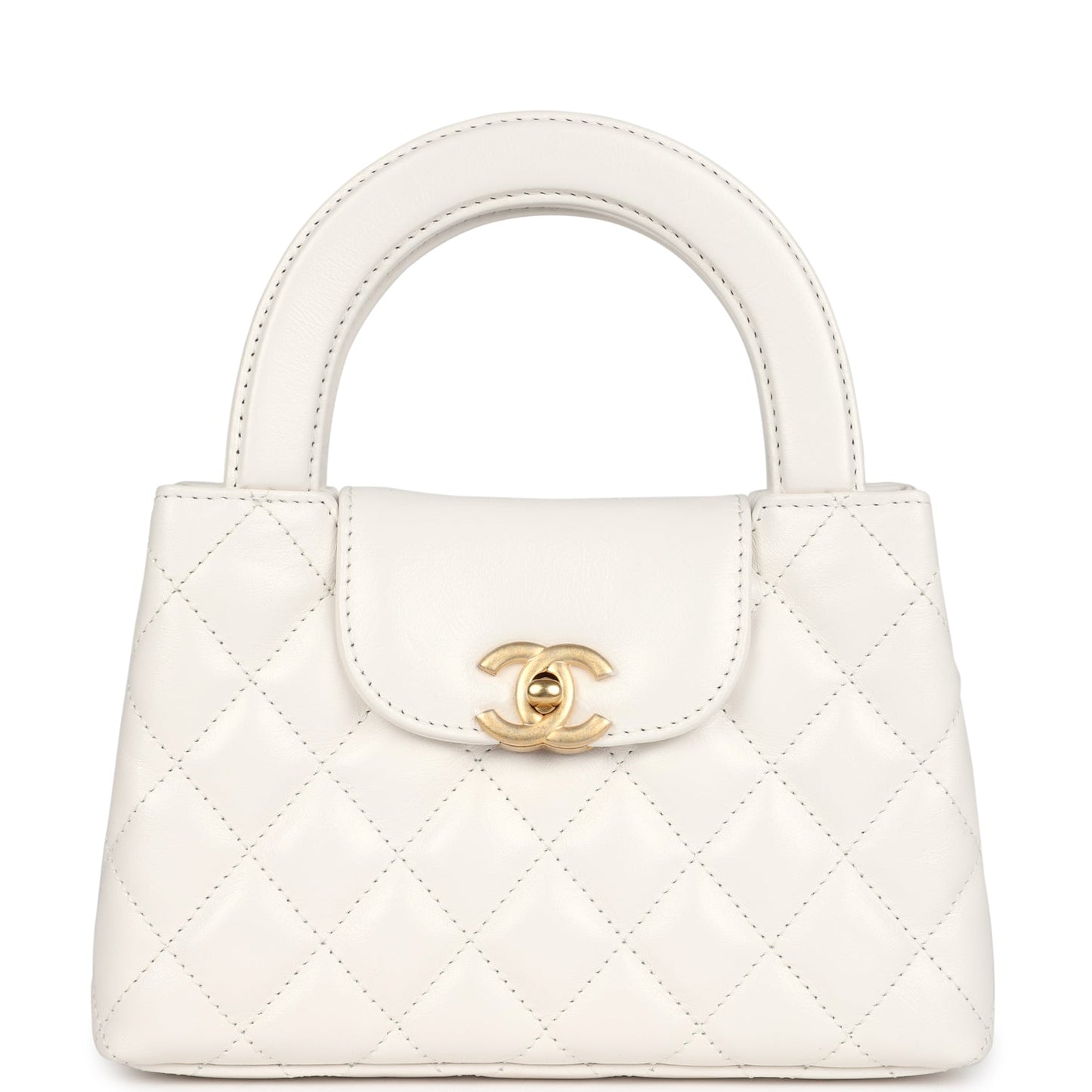 Chanel Small Kelly Shopper White Shiny Aged Calfskin Brushed Gold Hardware Crossbody