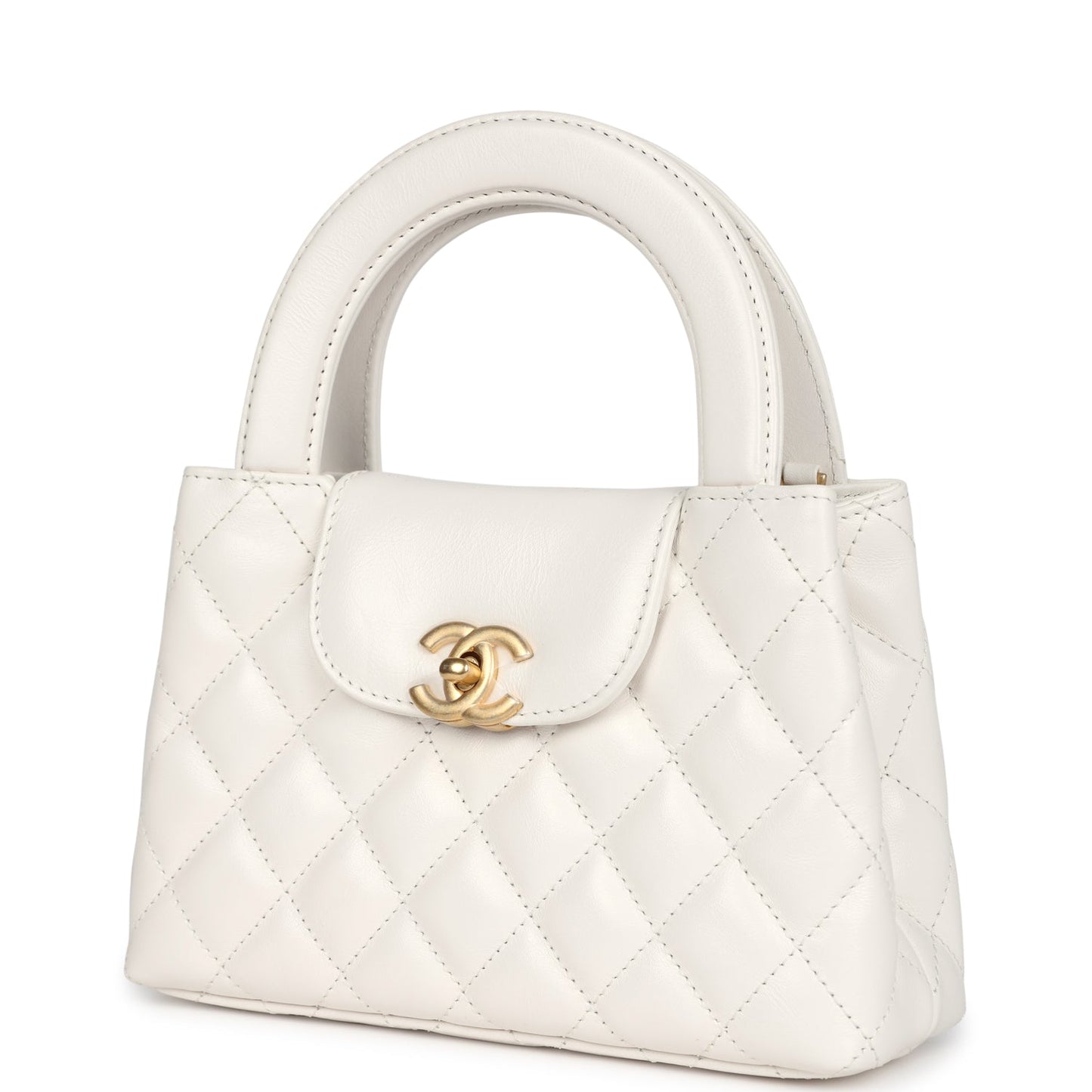 Chanel Small Kelly Shopper White Shiny Aged Calfskin Brushed Gold Hardware Crossbody