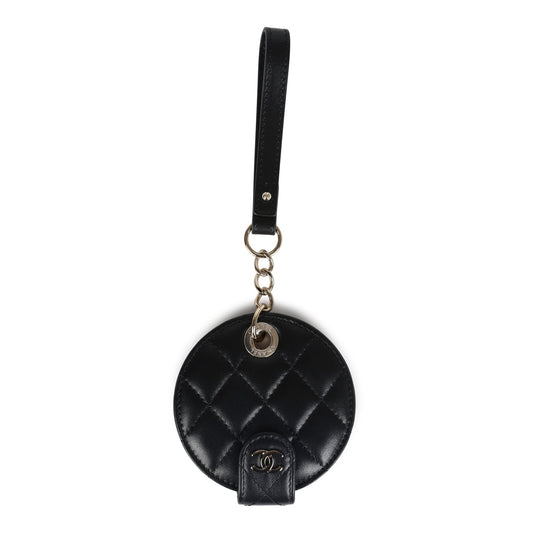 Chanel Round Luggage Tag Black Lambskin Light Gold Hardware Handbag