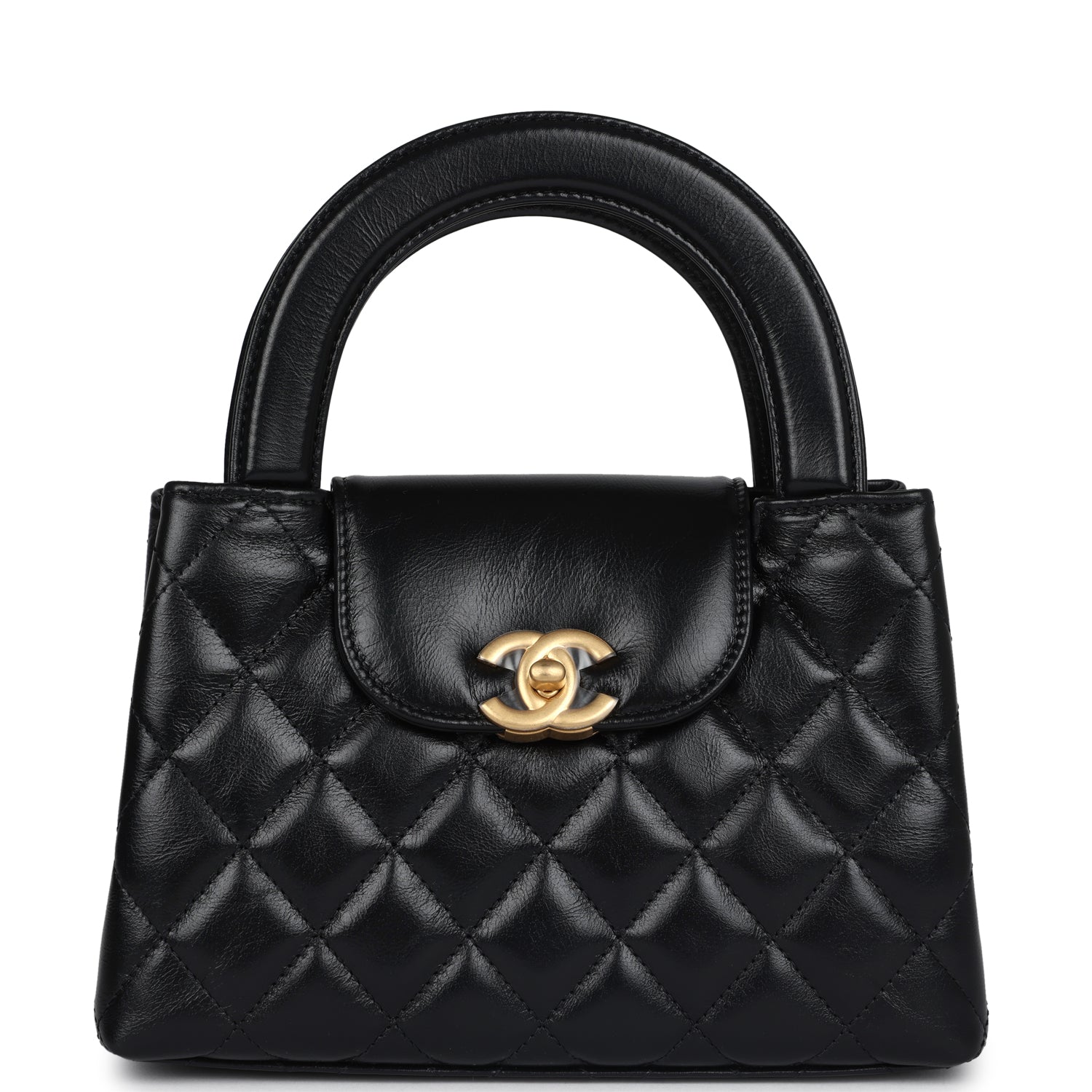Chanel Small Kelly Shopper Black Shiny Aged Calfskin Brushed Gold Hardware Handbag