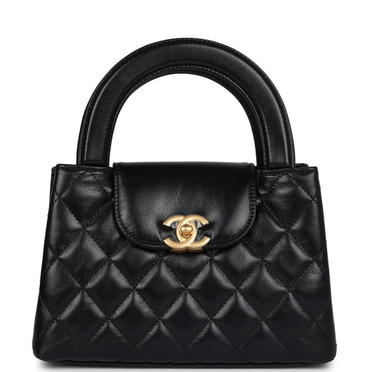 Chanel Small Kelly Shopper Black Shiny Aged Calfskin Brushed Gold Hardware Handbag