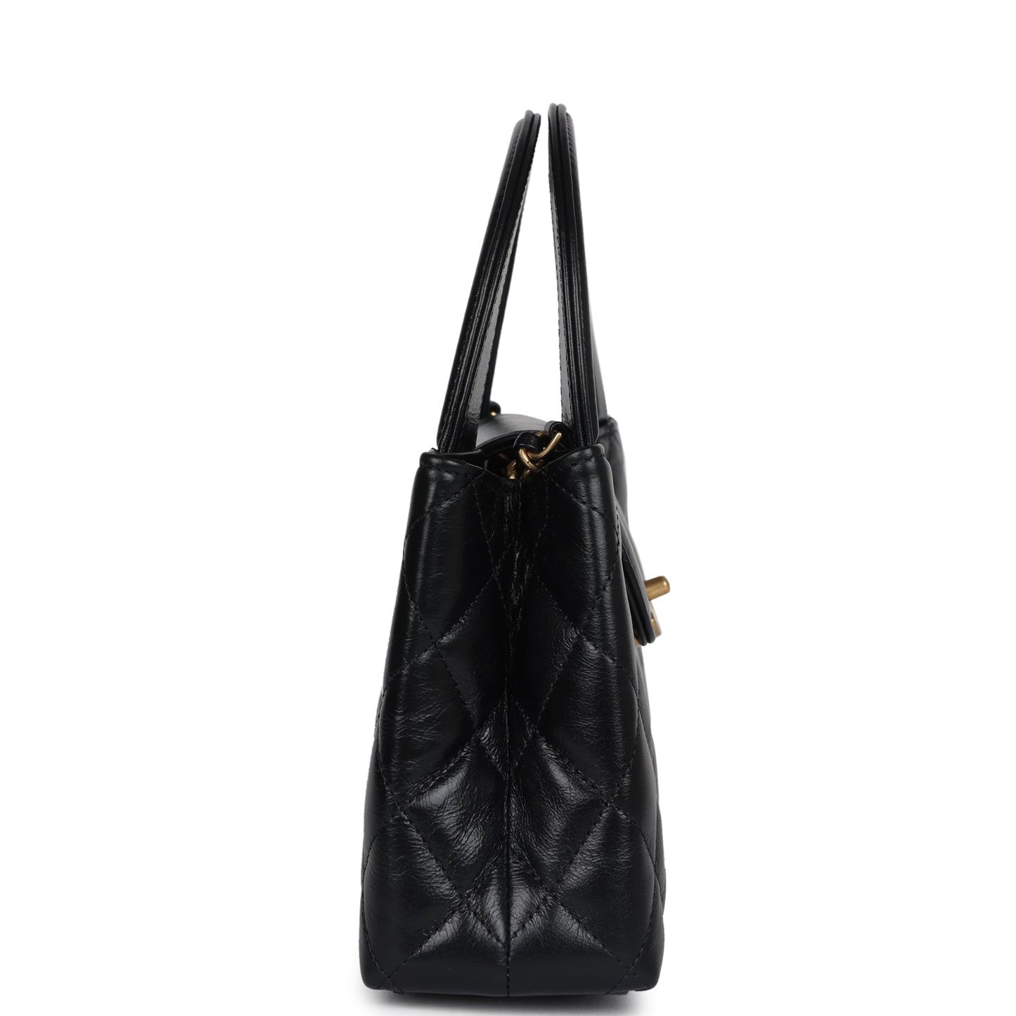 Chanel Small Kelly Shopper Black Shiny Aged Calfskin Brushed Gold Hardware Handbag