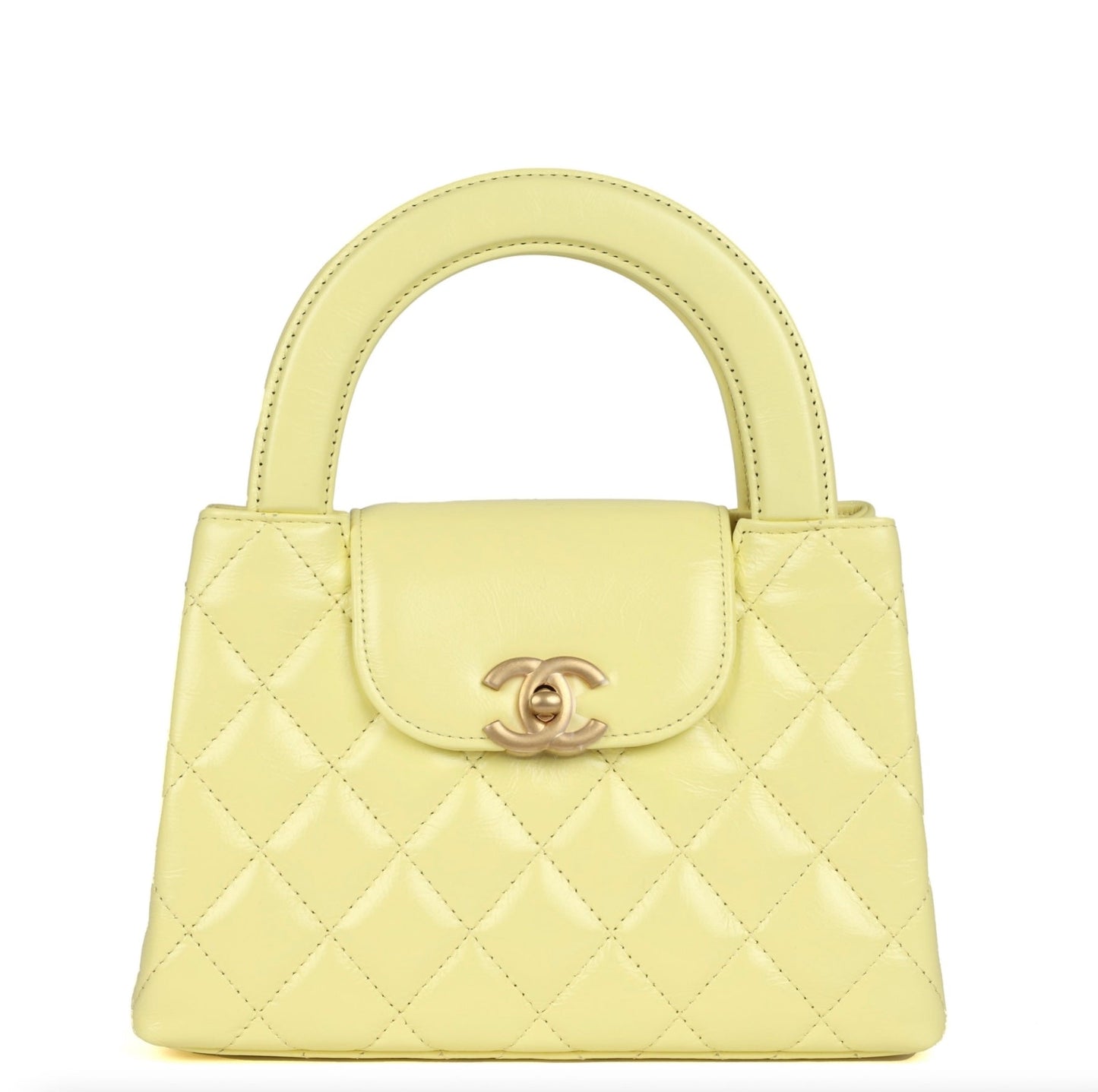 Chanel Small Kelly Yellow Shiny Aged Calfskin Brushed Gold Hardware Handbag