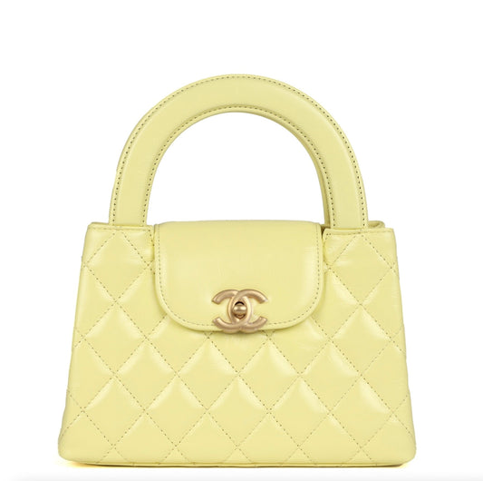Chanel Small Kelly Yellow Shiny Aged Calfskin Brushed Gold Hardware Handbag