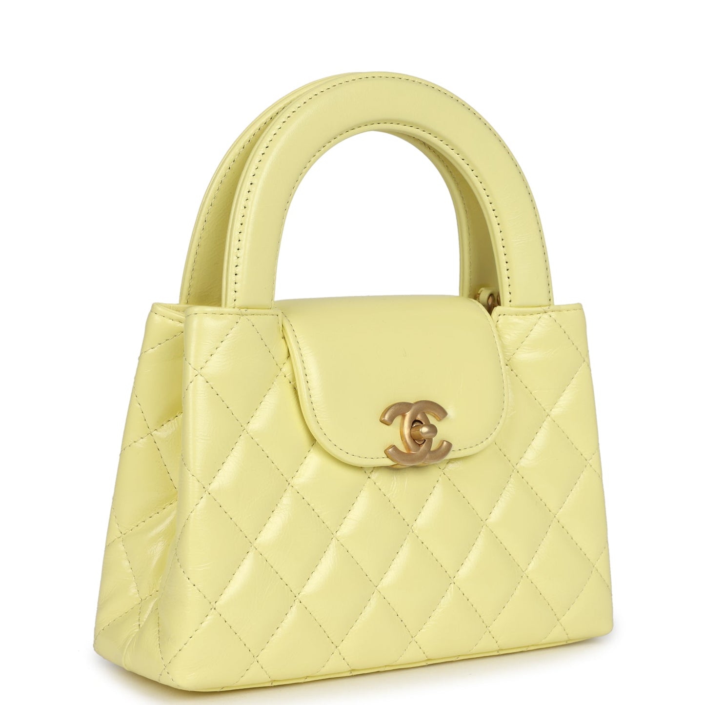 Chanel Small Kelly Yellow Shiny Aged Calfskin Brushed Gold Hardware Handbag