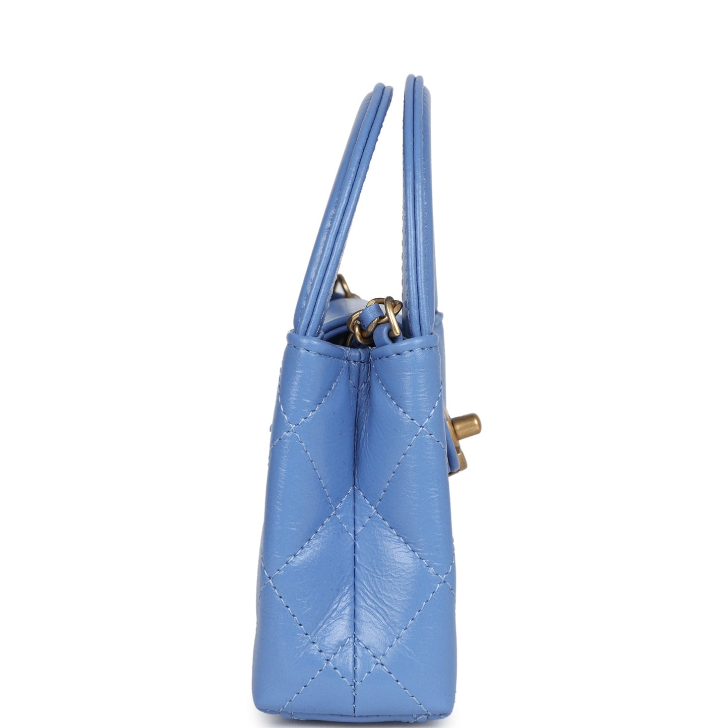 Chanel Nano Kelly Shopper Blue Shiny Aged Calfskin Brushed Gold Hardware Crossbody