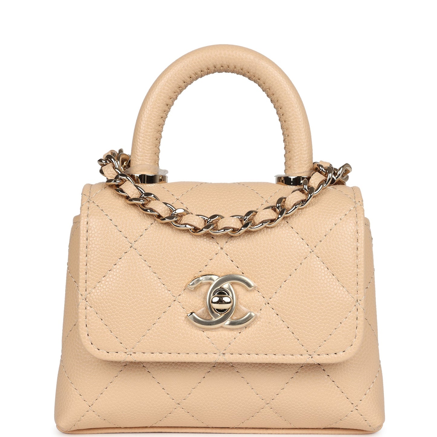 Chanel Nano Coco Top Handle Flap Bag Light Beige Caviar Light Gold Hardware