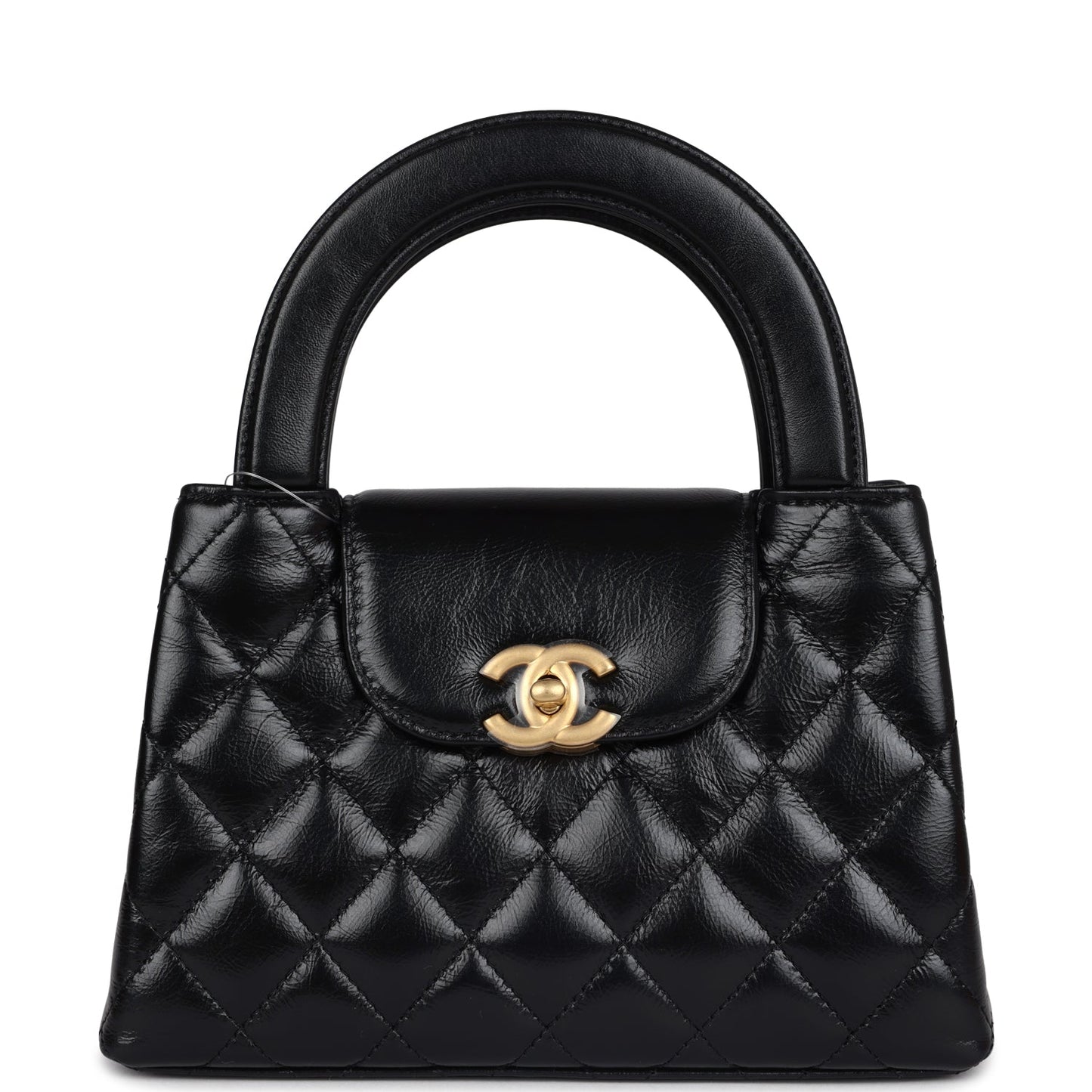 Chanel Small Kelly Shopper Black Shiny Aged Calfskin Brushed Gold Hardware Handbag