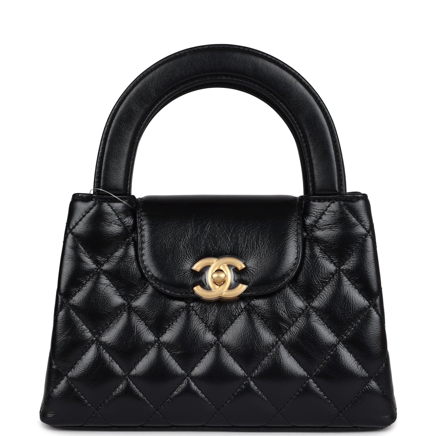 Chanel Small Kelly Shopper Black Shiny Aged Calfskin Brushed Gold Hardware Handbag