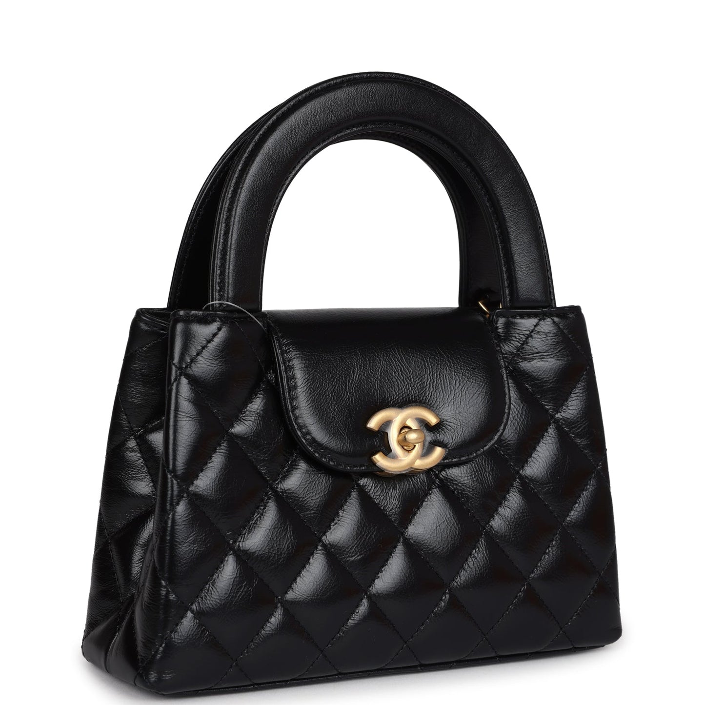 Chanel Small Kelly Shopper Black Shiny Aged Calfskin Brushed Gold Hardware Handbag