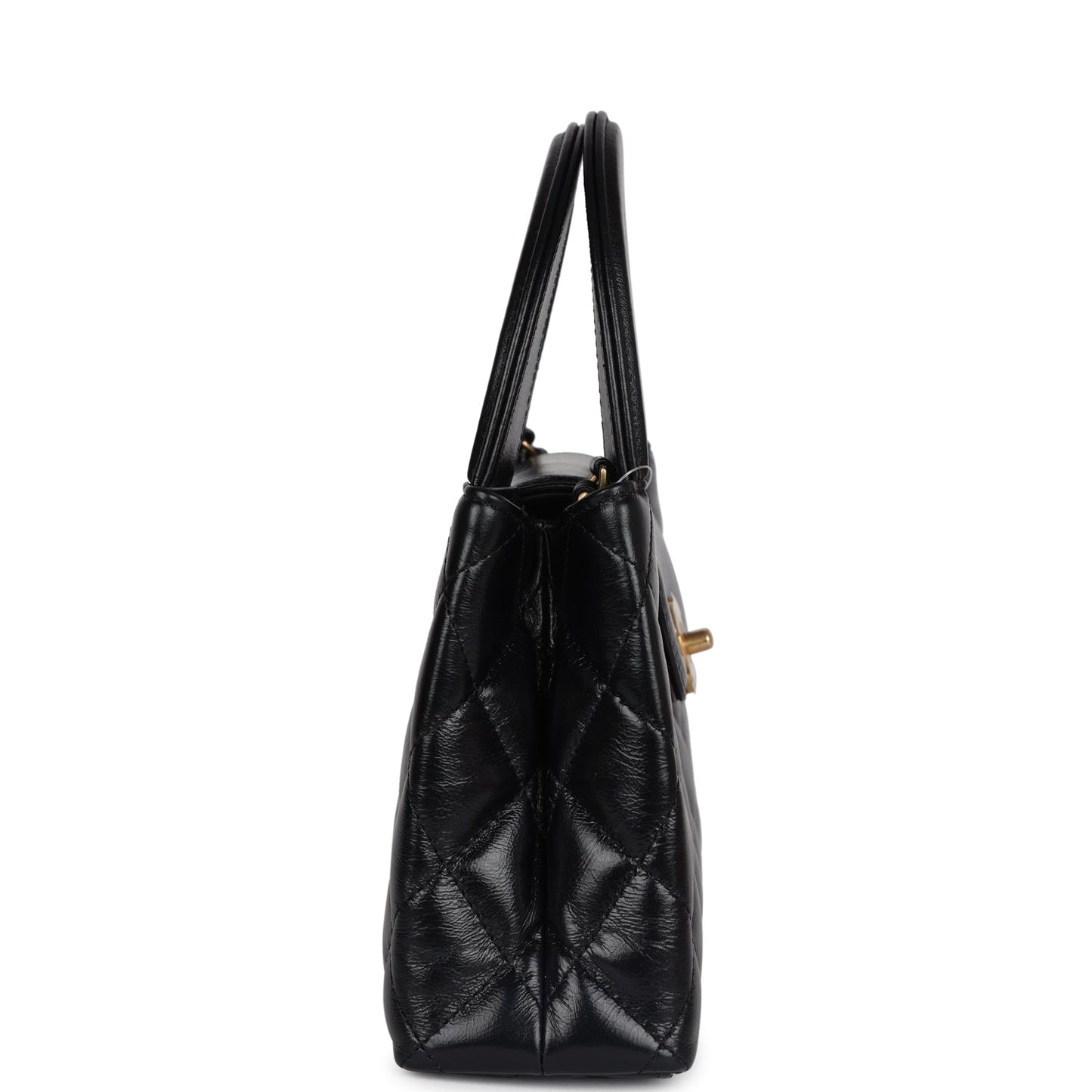 Chanel Small Kelly Shopper Black Shiny Aged Calfskin Brushed Gold Hardware Handbag