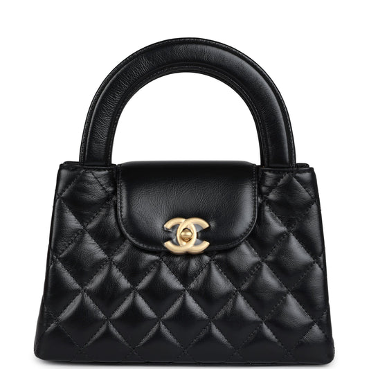 Chanel Small Kelly Shopper Black Shiny Aged Calfskin Brushed Gold Hardware Handbag