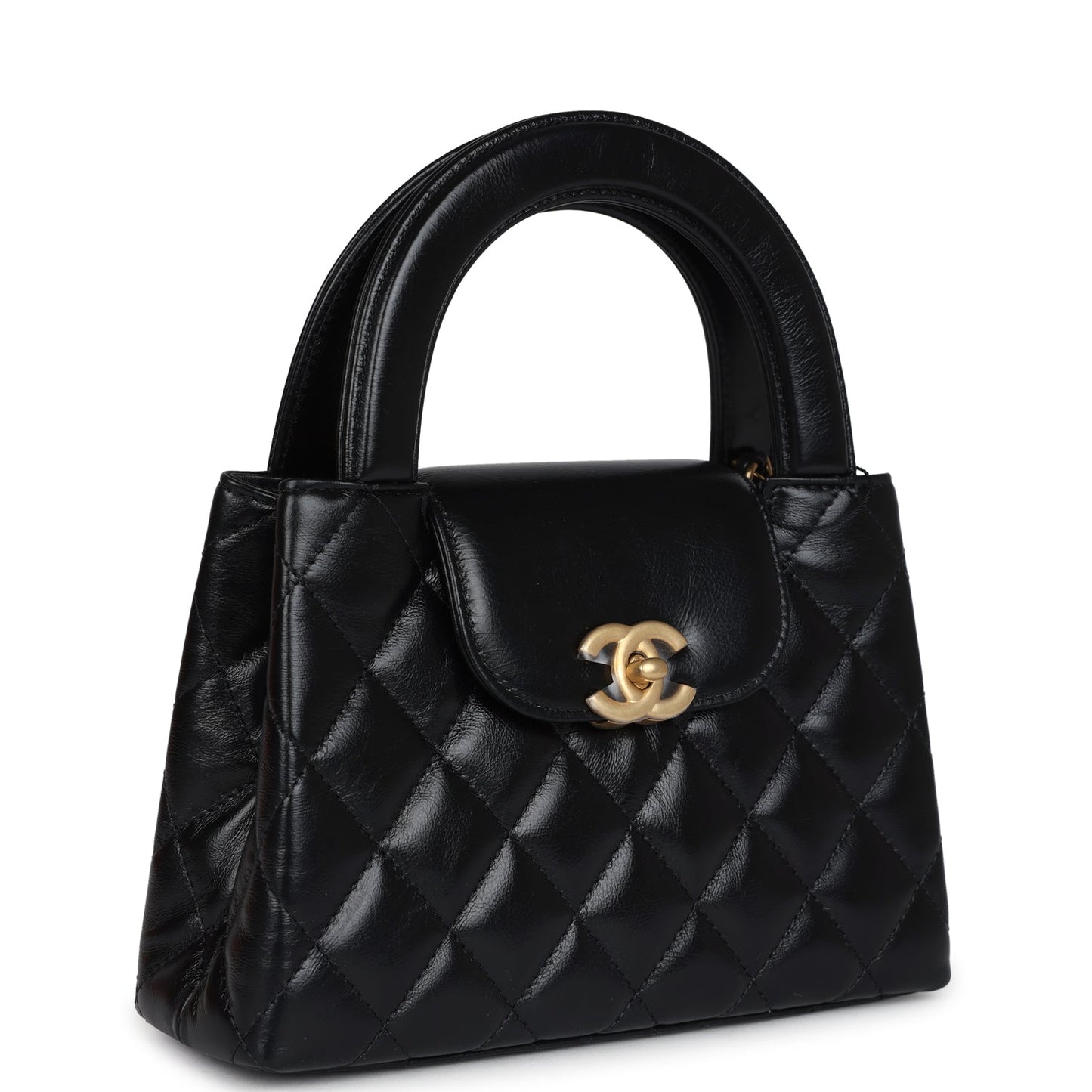 Chanel Small Kelly Shopper Black Shiny Aged Calfskin Brushed Gold Hardware Handbag