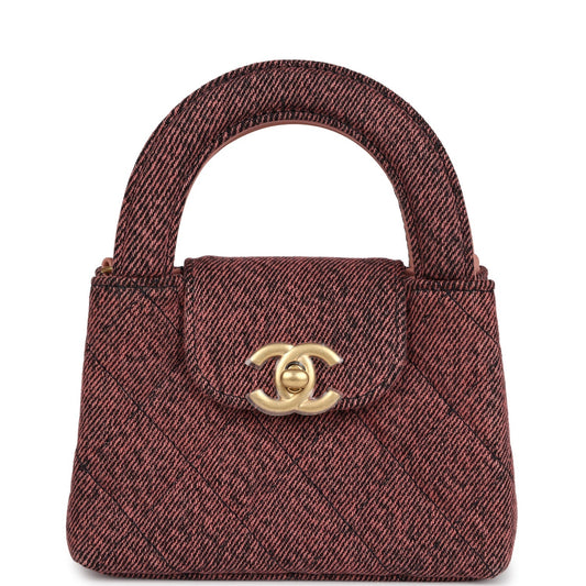 Chanel Nano Kelly Shopper Pink and Black Washed Brushed Gold Hardware Crossbody