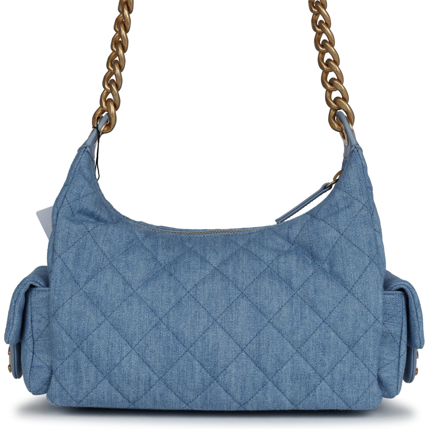 Chanel Large Cargo Hobo Bag Light Blue Washed Brushed Gold Hardware