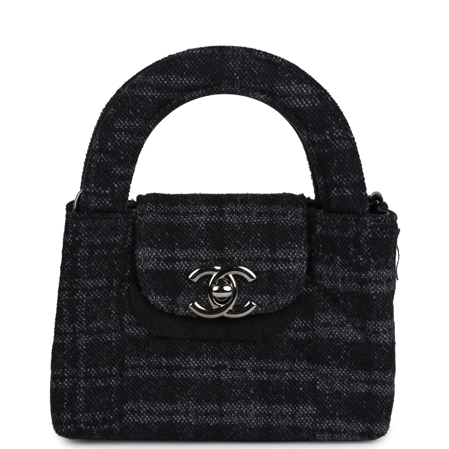Chanel Nano Kelly Shopper Black and Grey Printed Ruthenium Hardware Crossbody