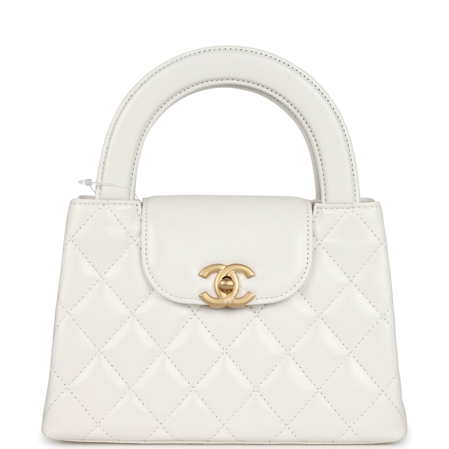 Chanel Small Kelly Shopper White Shiny Aged Calfskin Brushed Gold Hardware Crossbody