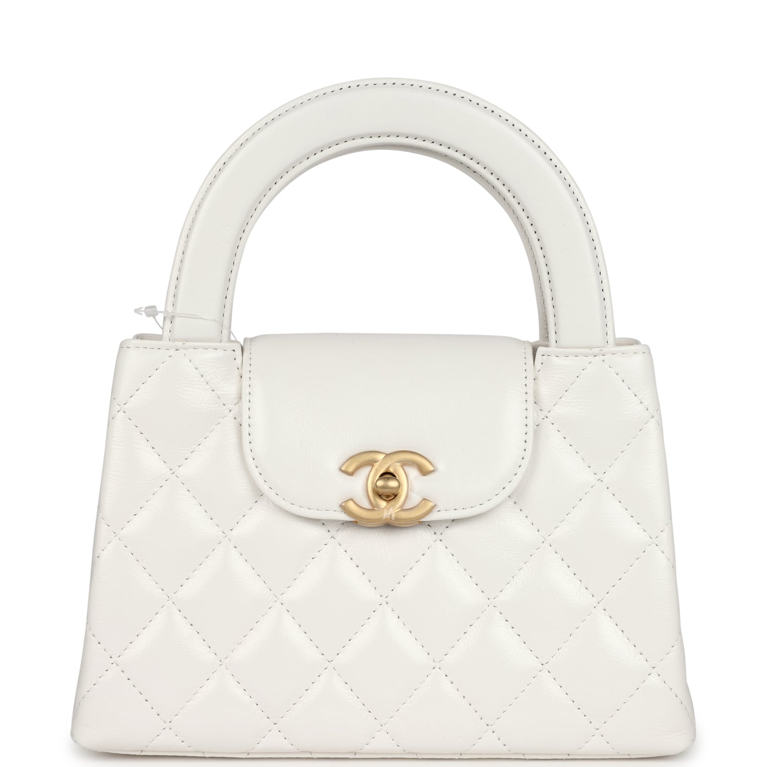 Chanel Small Kelly Shopper White Shiny Aged Calfskin Brushed Gold Hardware Crossbody