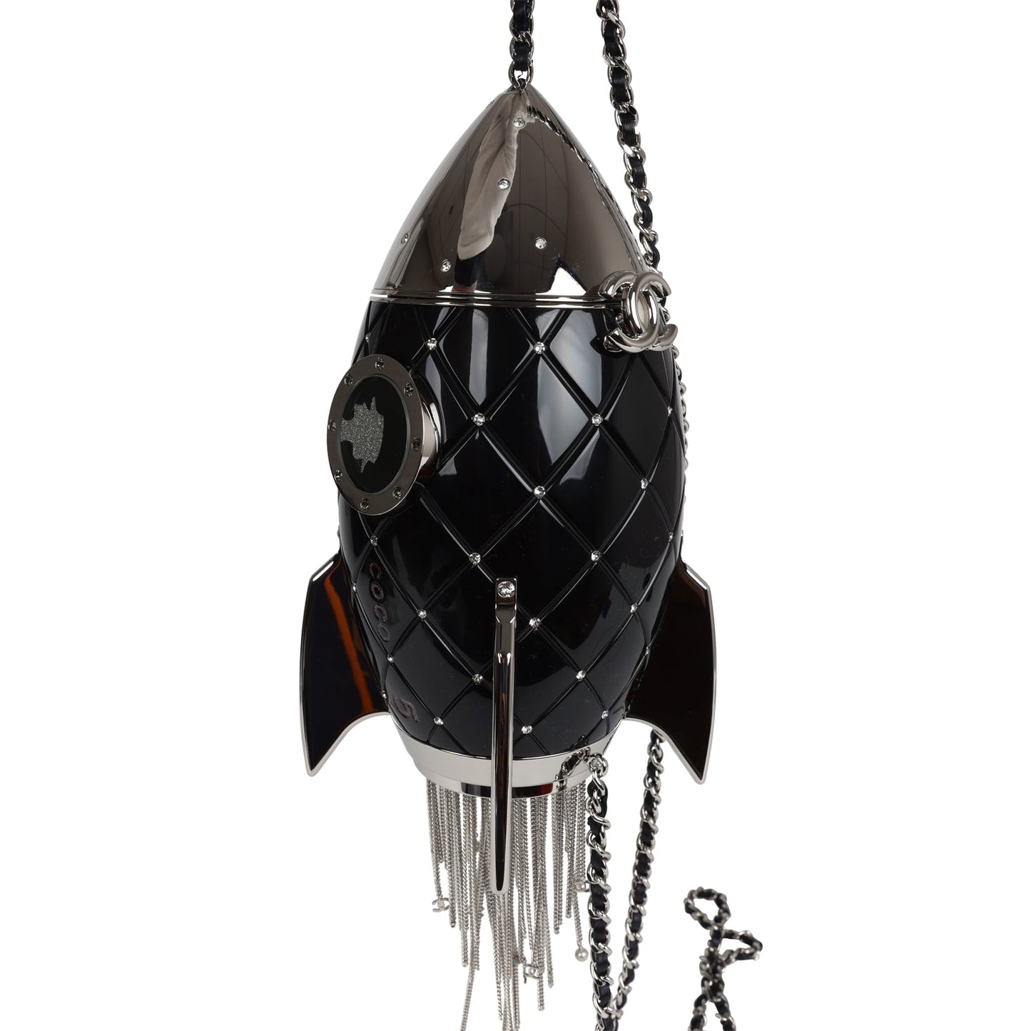 Chanel Limited Edition Rocket Ship MinaudiÃ¨re Bag Black Lucite and Crystals Silver Hardware