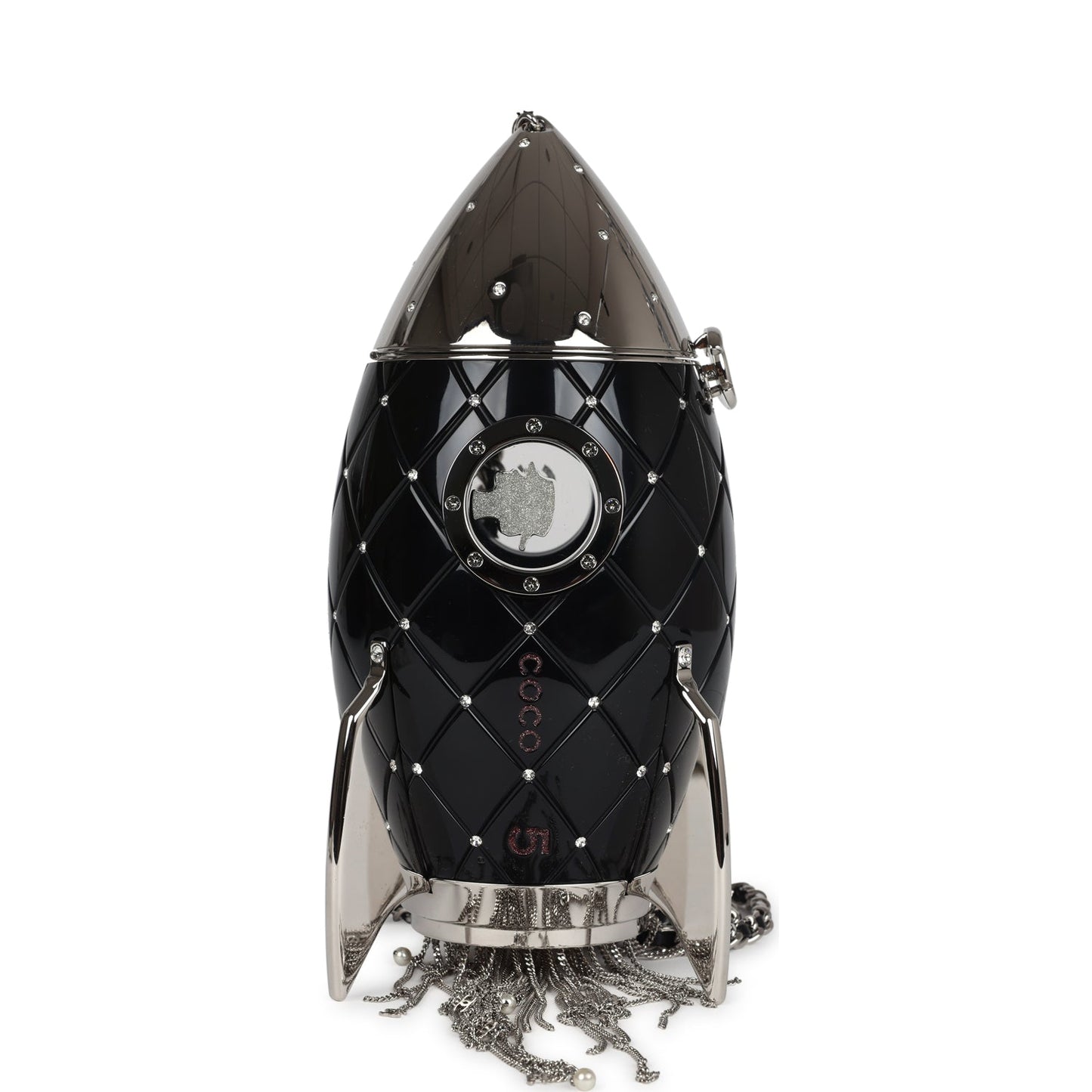 Chanel Limited Edition Rocket Ship MinaudiÃ¨re Bag Black Lucite and Crystals Silver Hardware