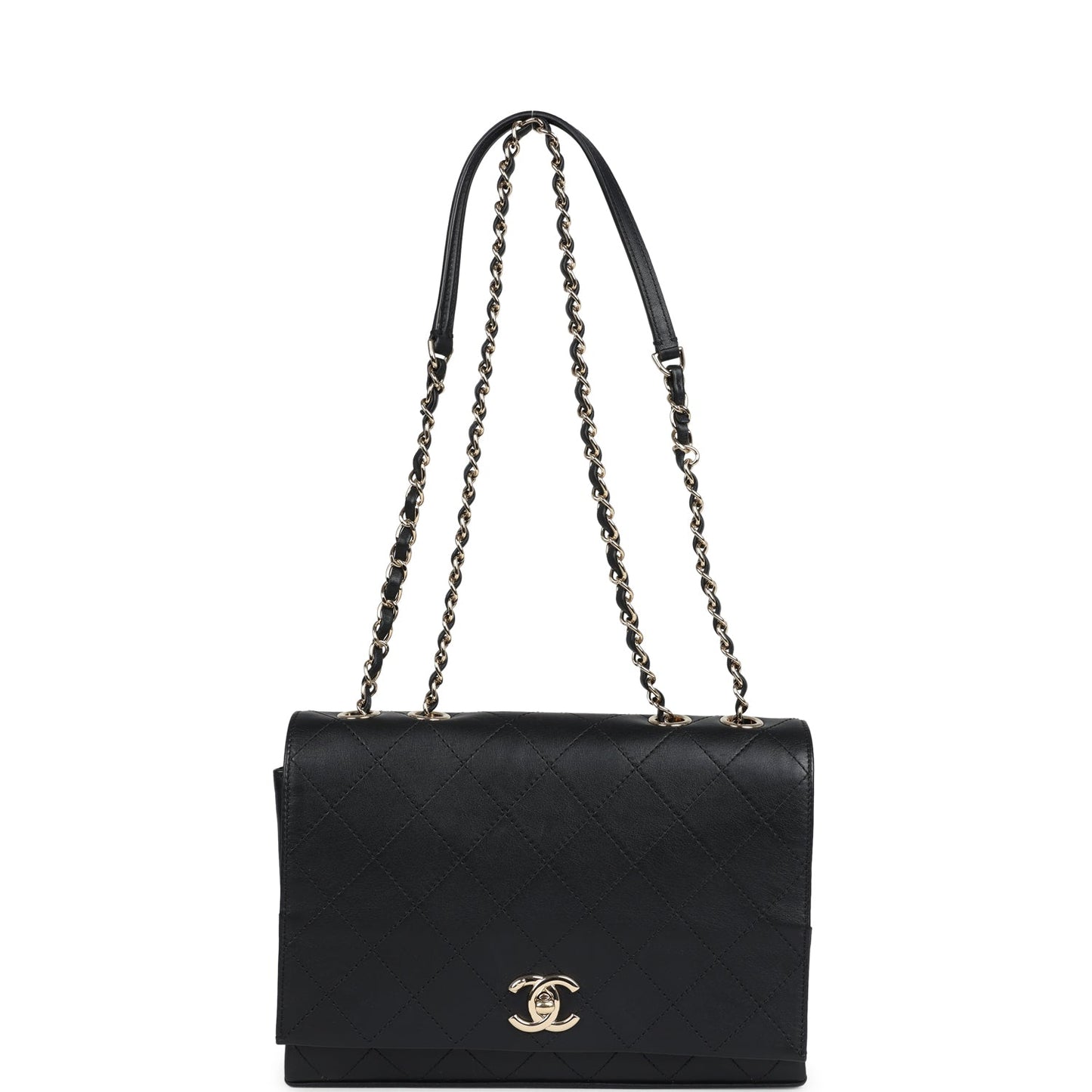 Chanel Flap Bag Black Calfskin Light Gold Hardware