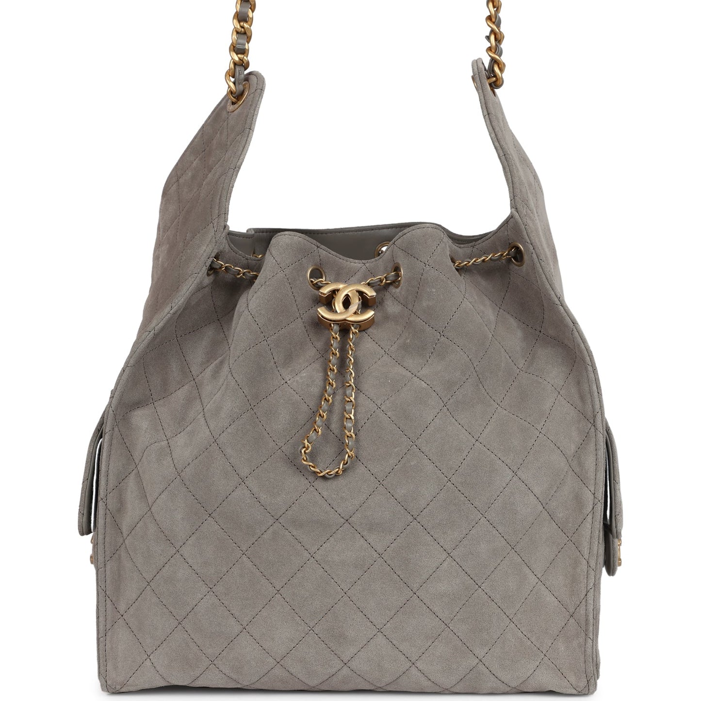 Chanel Medium 25 Hobo Bag Dark Grey Suede Antique Gold Hardware