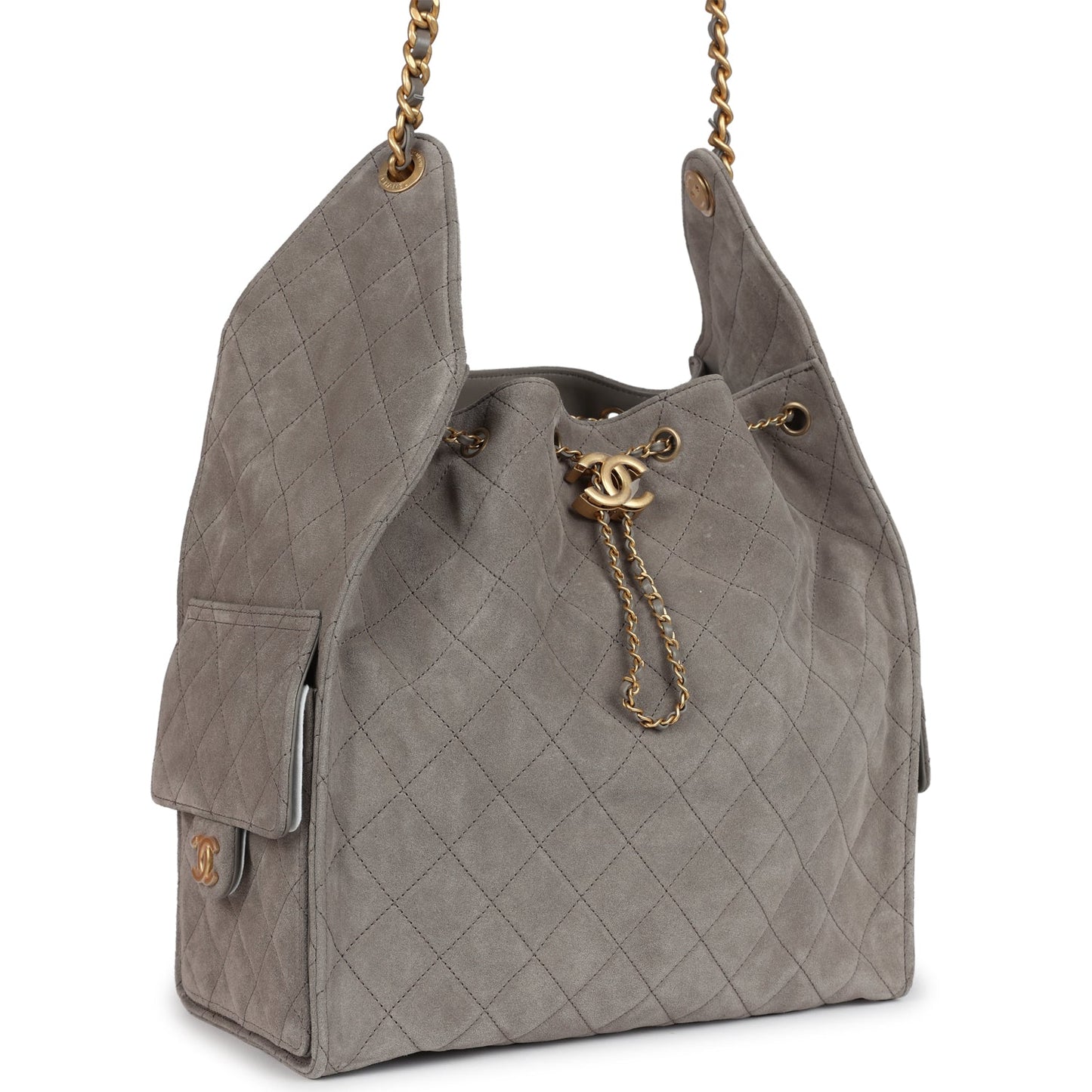 Chanel Medium 25 Hobo Bag Dark Grey Suede Antique Gold Hardware