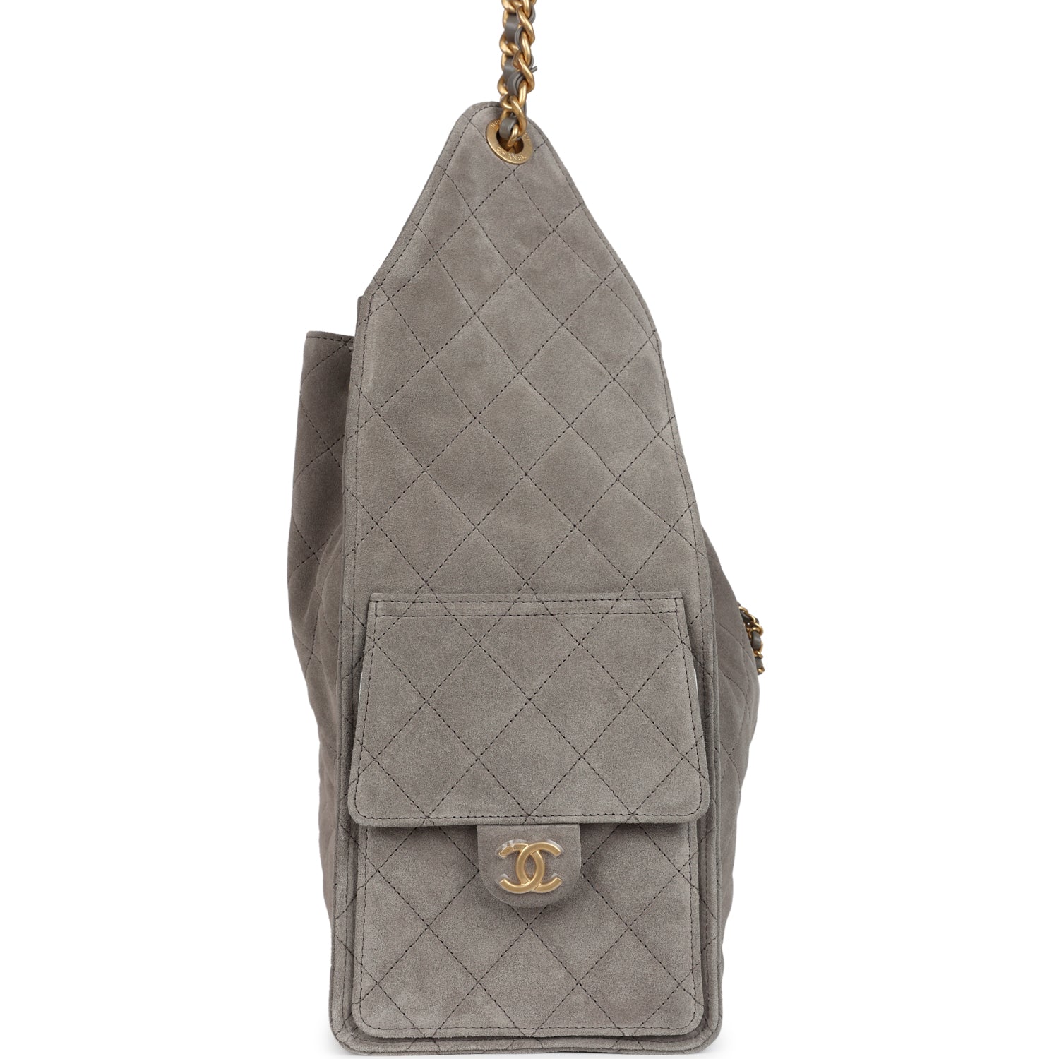 Chanel Medium 25 Hobo Bag Dark Grey Suede Antique Gold Hardware