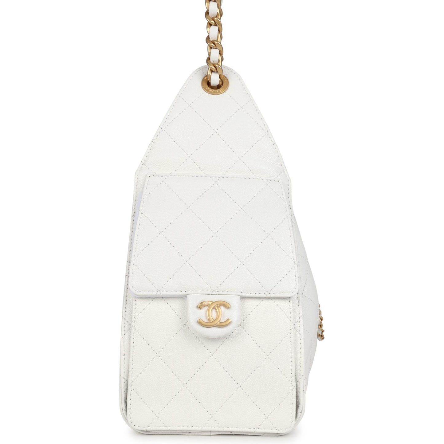 Chanel Small 25 Hobo Bag White Caviar Antique Gold Hardware