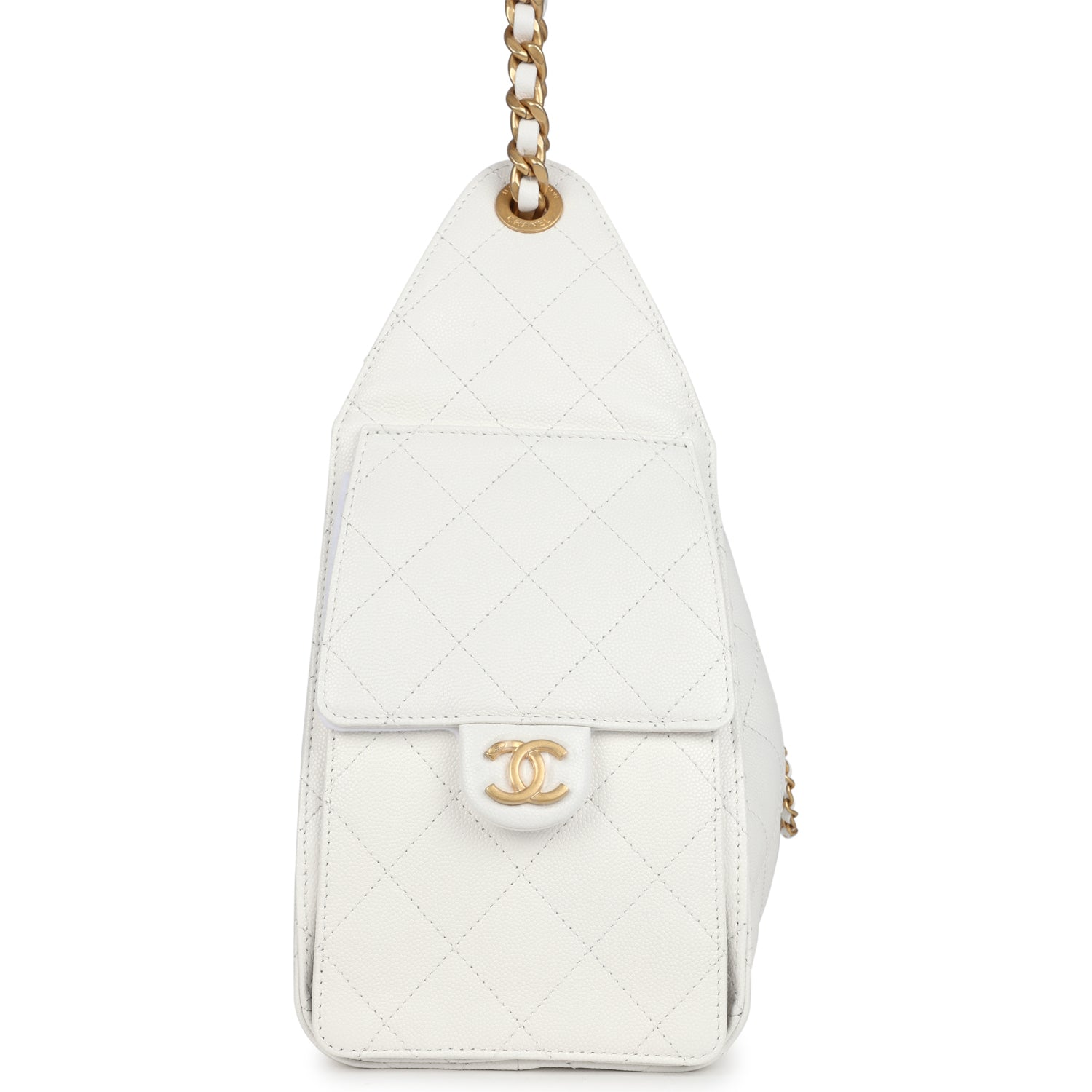 Chanel Small 25 Hobo Bag White Caviar Antique Gold Hardware