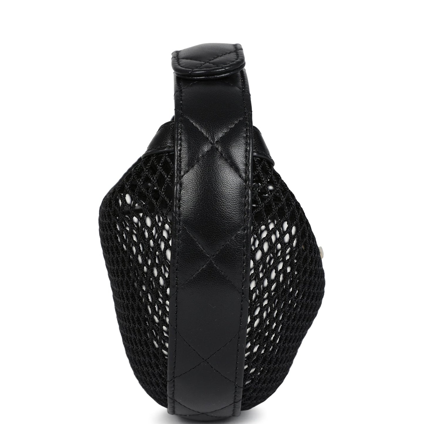 Chanel Mini Round Hobo Pouch Bag Black Mesh Light Gold Hardware