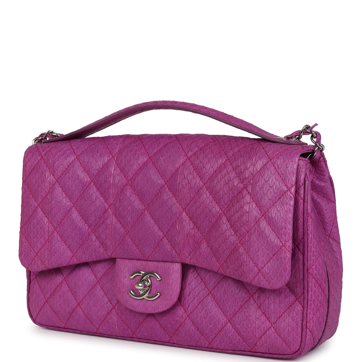 Chanel Medium Easy Carry Flap Bag Purple Python Silver Hardware