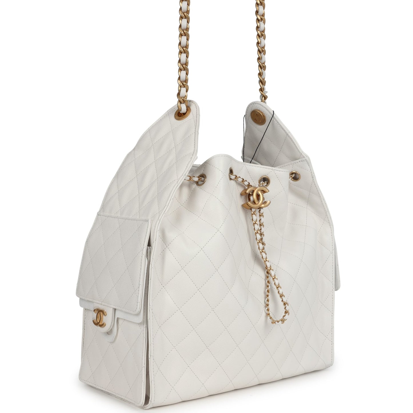 Chanel Medium 25 Hobo Bag White Caviar Antique Gold Hardware