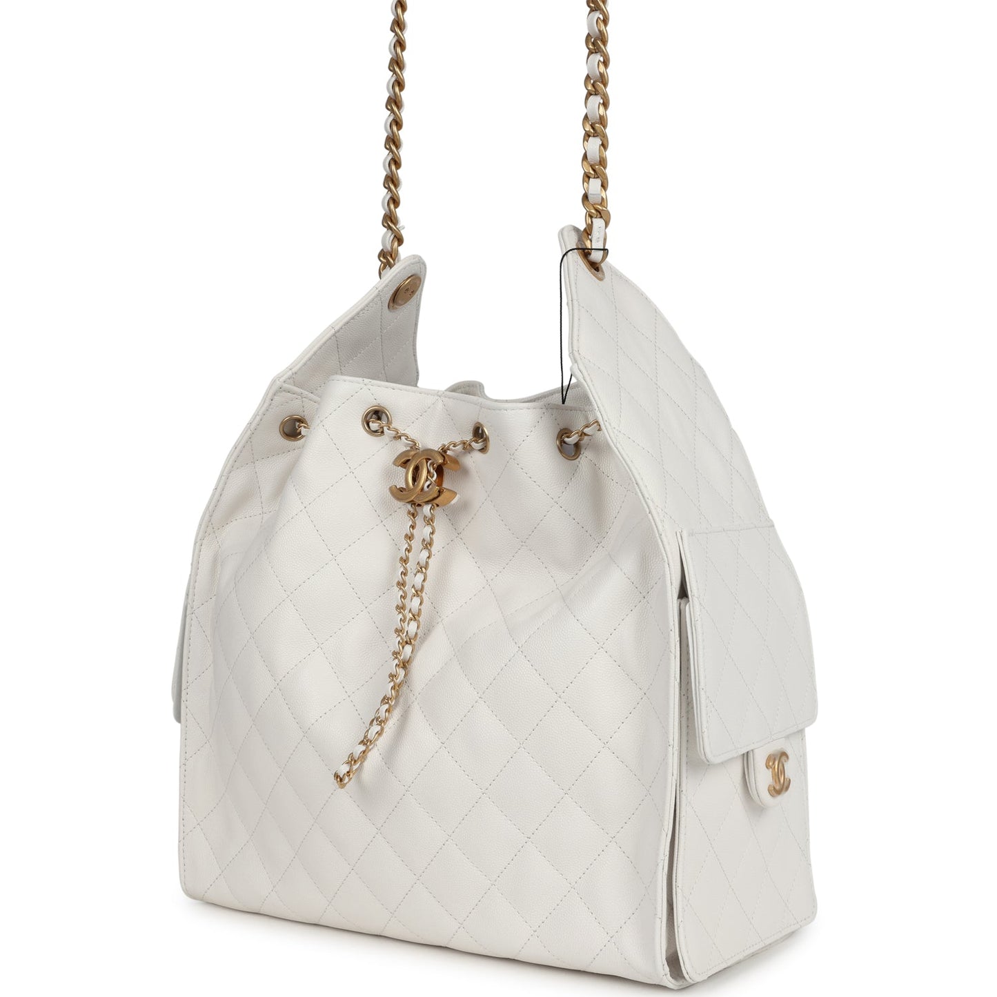 Chanel Medium 25 Hobo Bag White Caviar Antique Gold Hardware