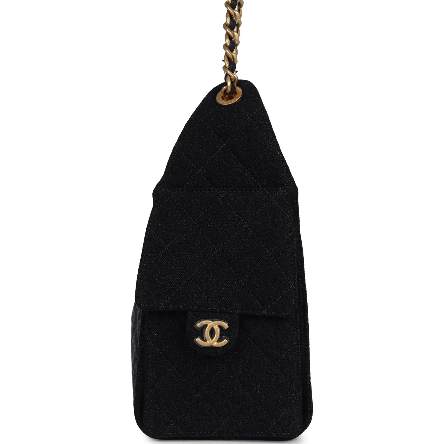 Chanel Small 25 Hobo Bag Black Washed Denim Antique Gold Hardware