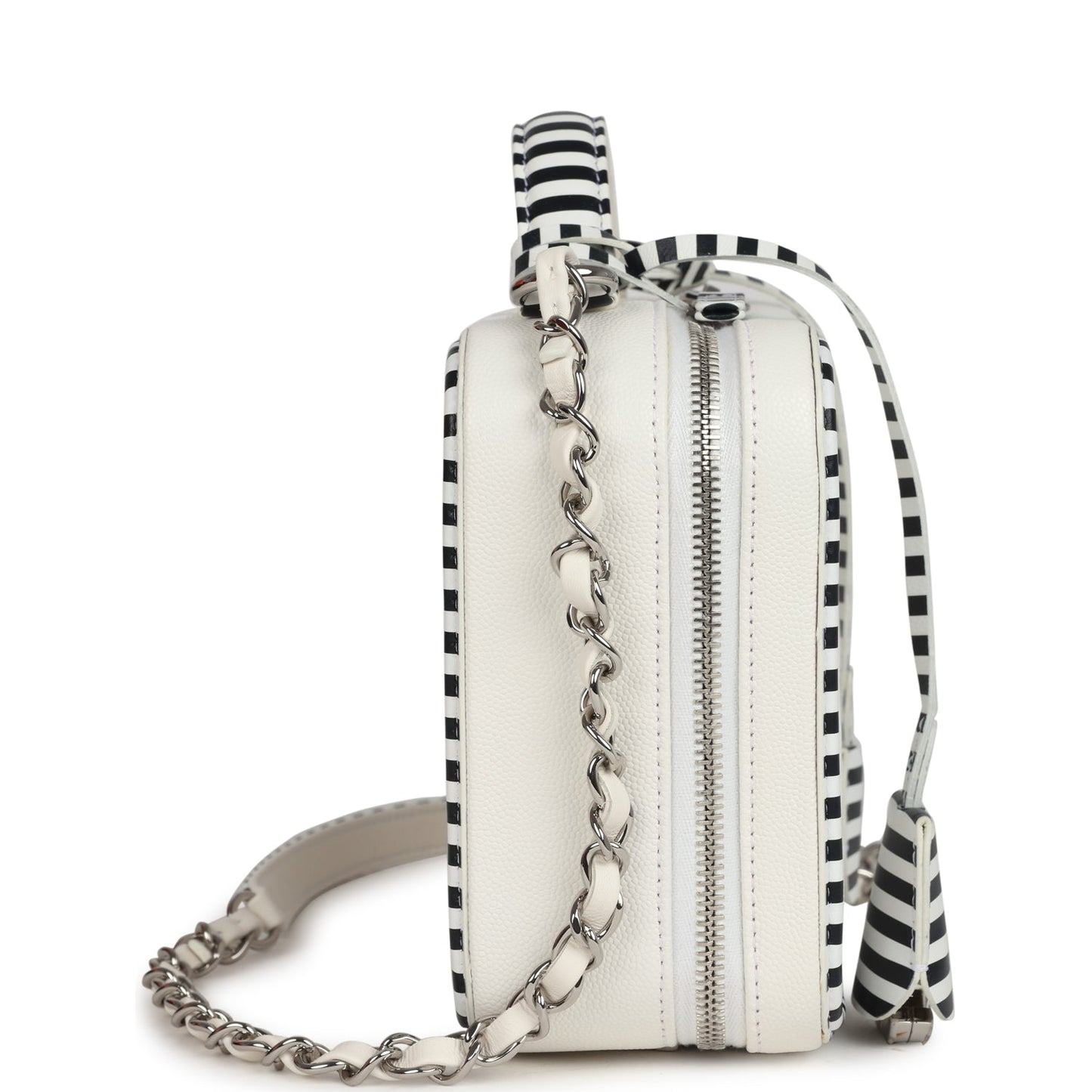 Chanel Medium CC Filigree Vanity Case Black and White Caviar Silver Hardware